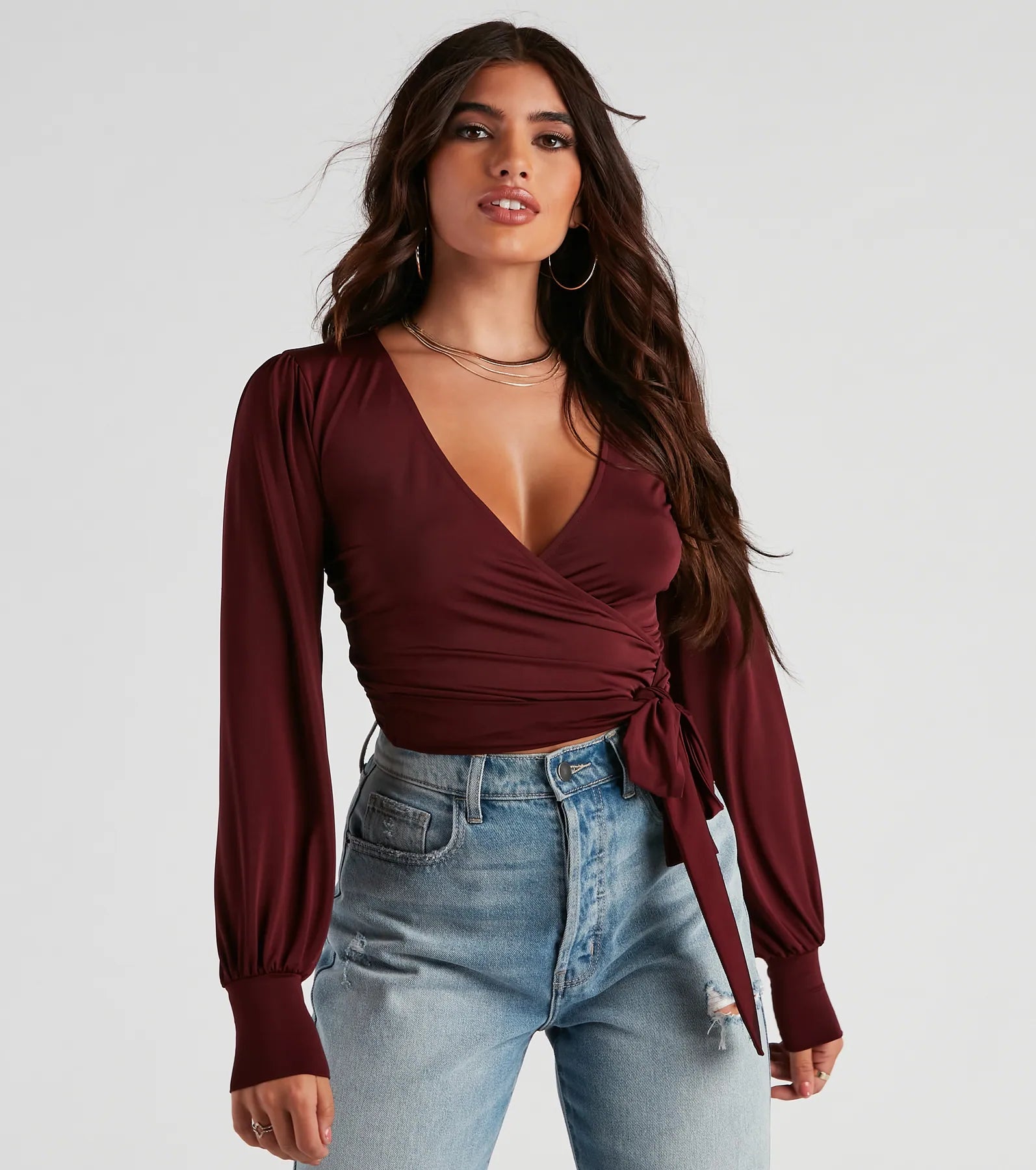 Slinky Knit Wrap Front Top - Image 40