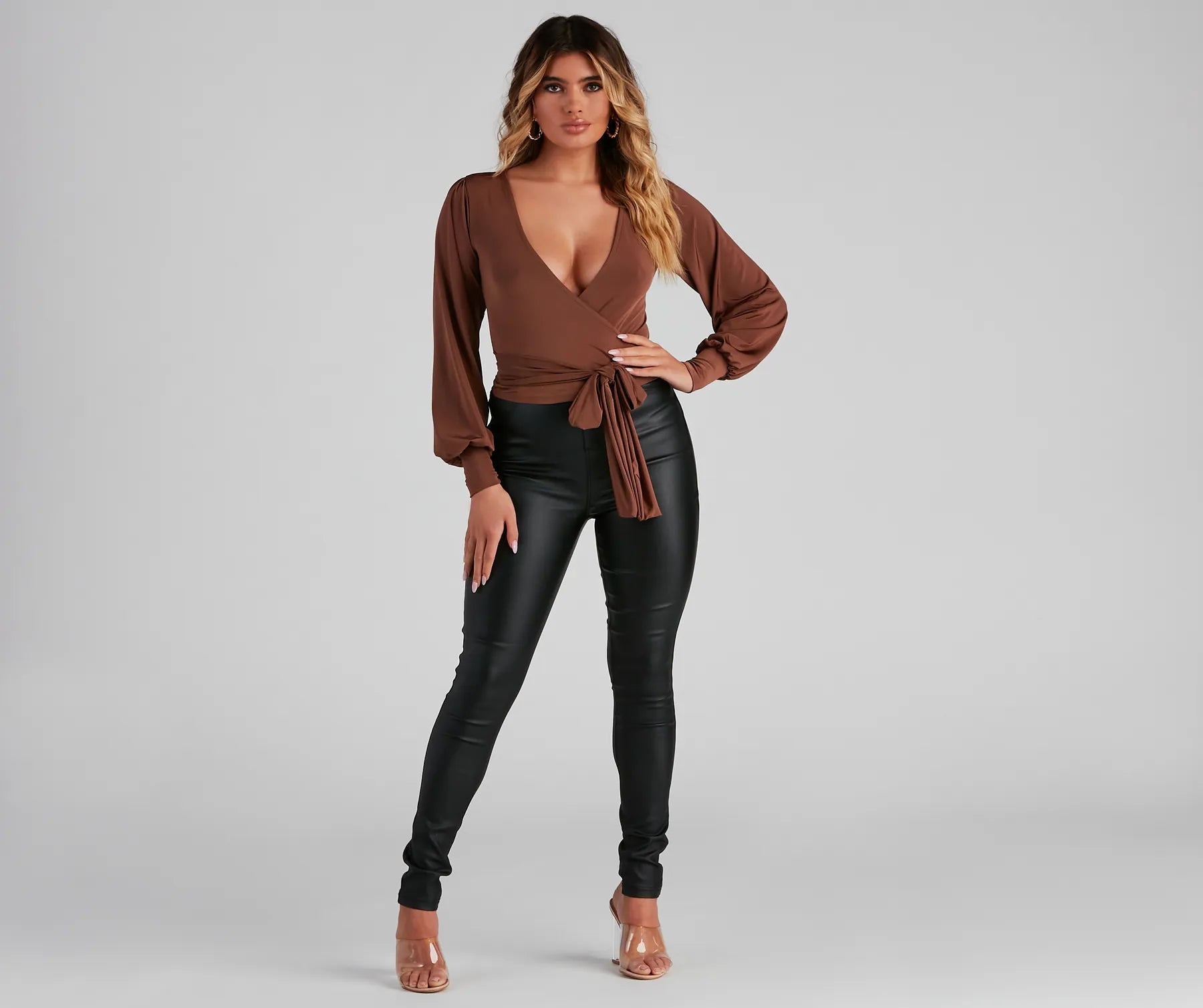 Slinky Knit Wrap Front Top - Image 25