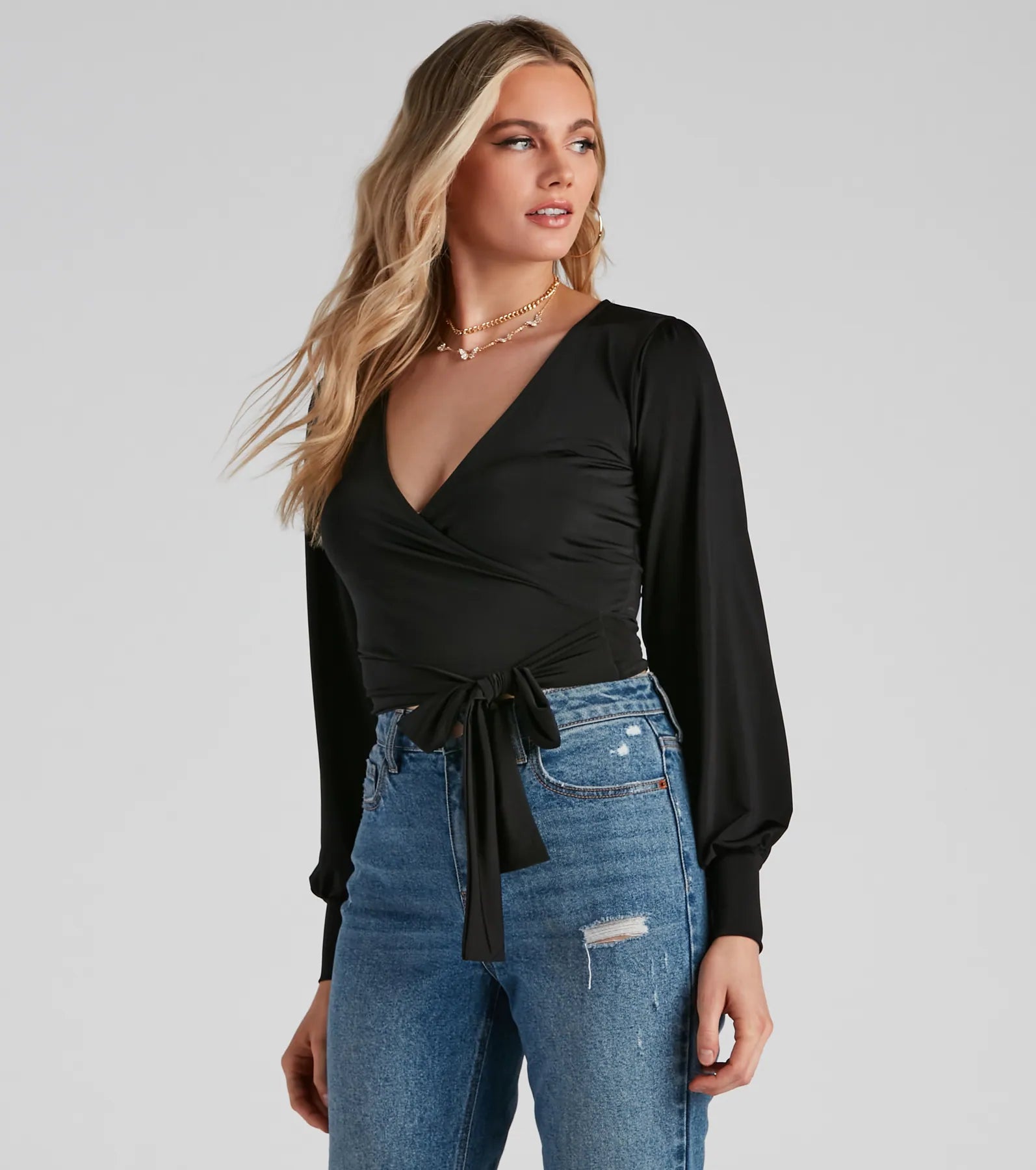 Slinky Knit Wrap Front Top - Image 31