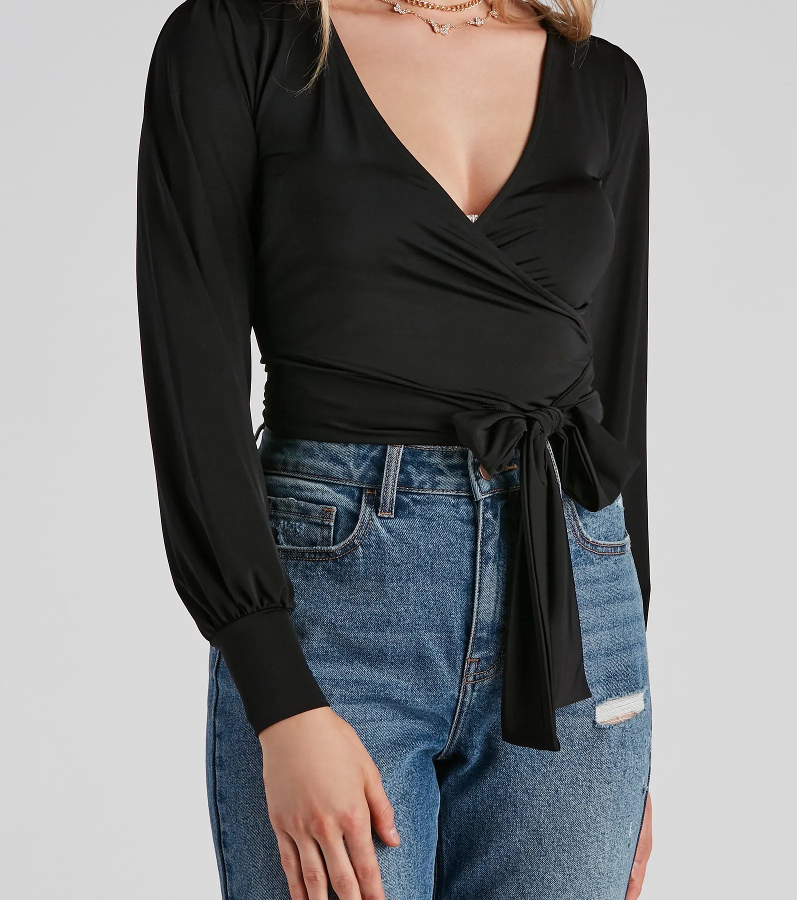 Slinky Knit Wrap Front Top - Image 32
