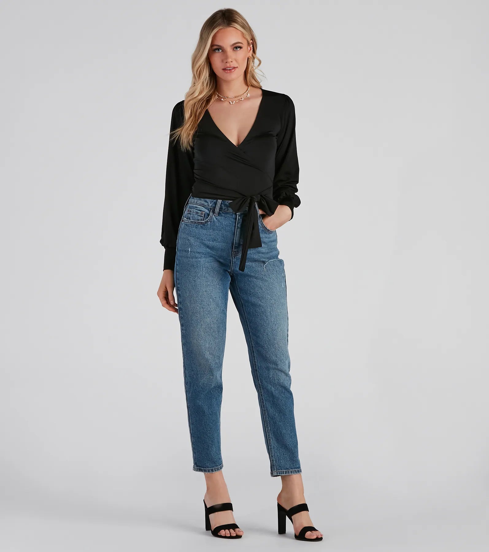 Slinky Knit Wrap Front Top - Image 34