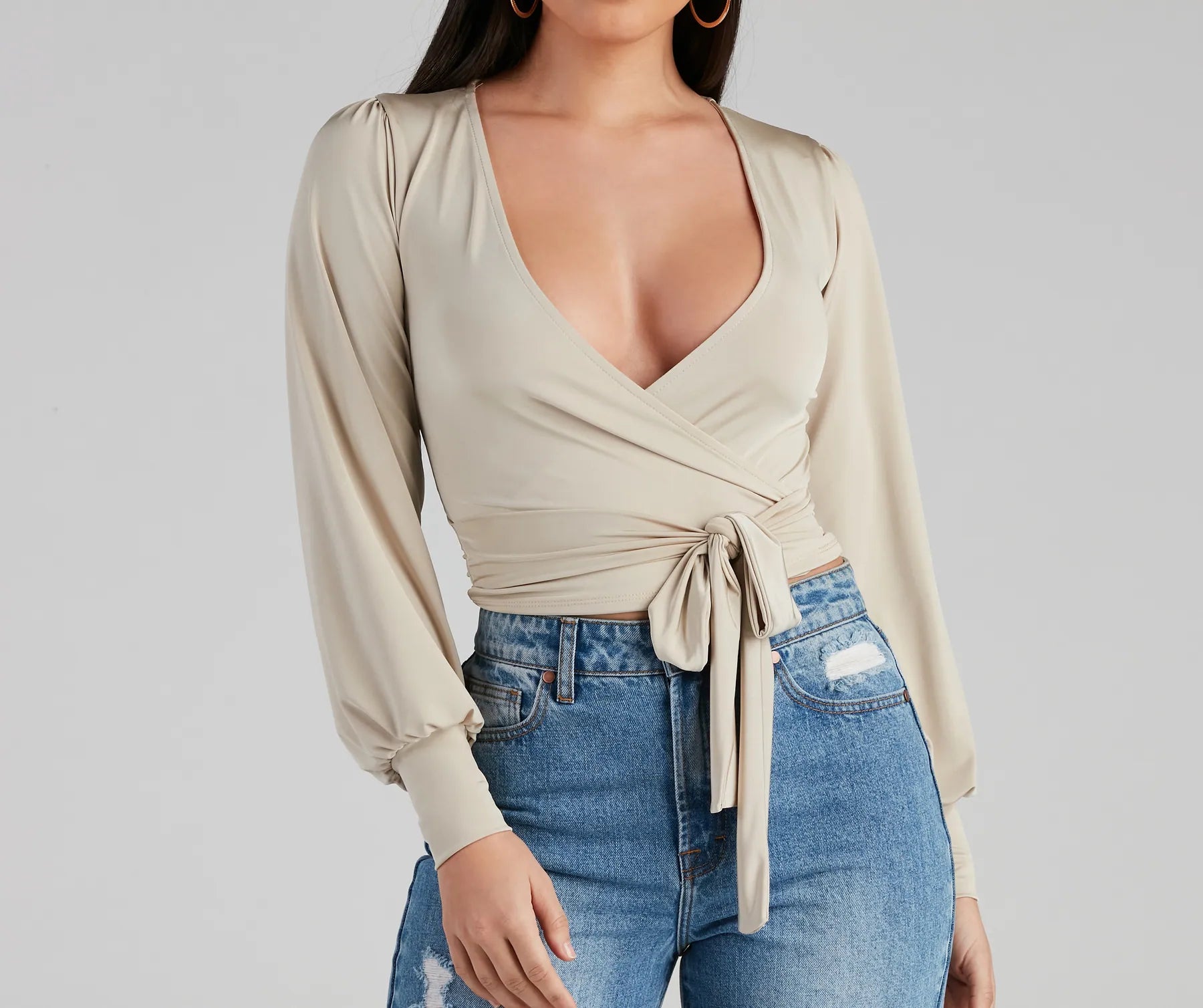 Slinky Knit Wrap Front Top - Image 12