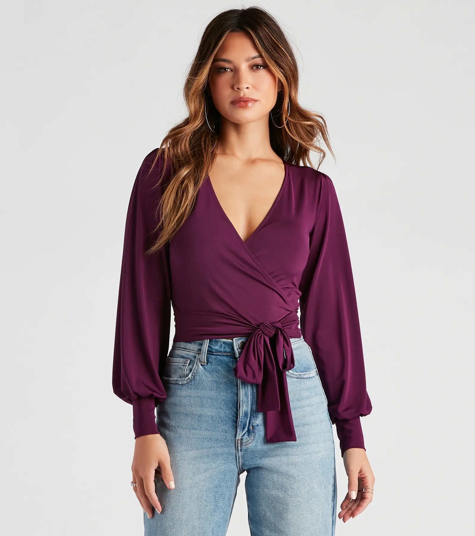 Slinky Knit Wrap Front Top - Image 69