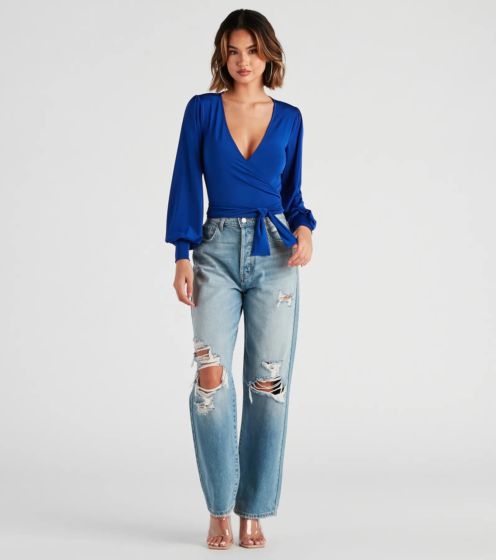 Slinky Knit Wrap Front Top - Image 67