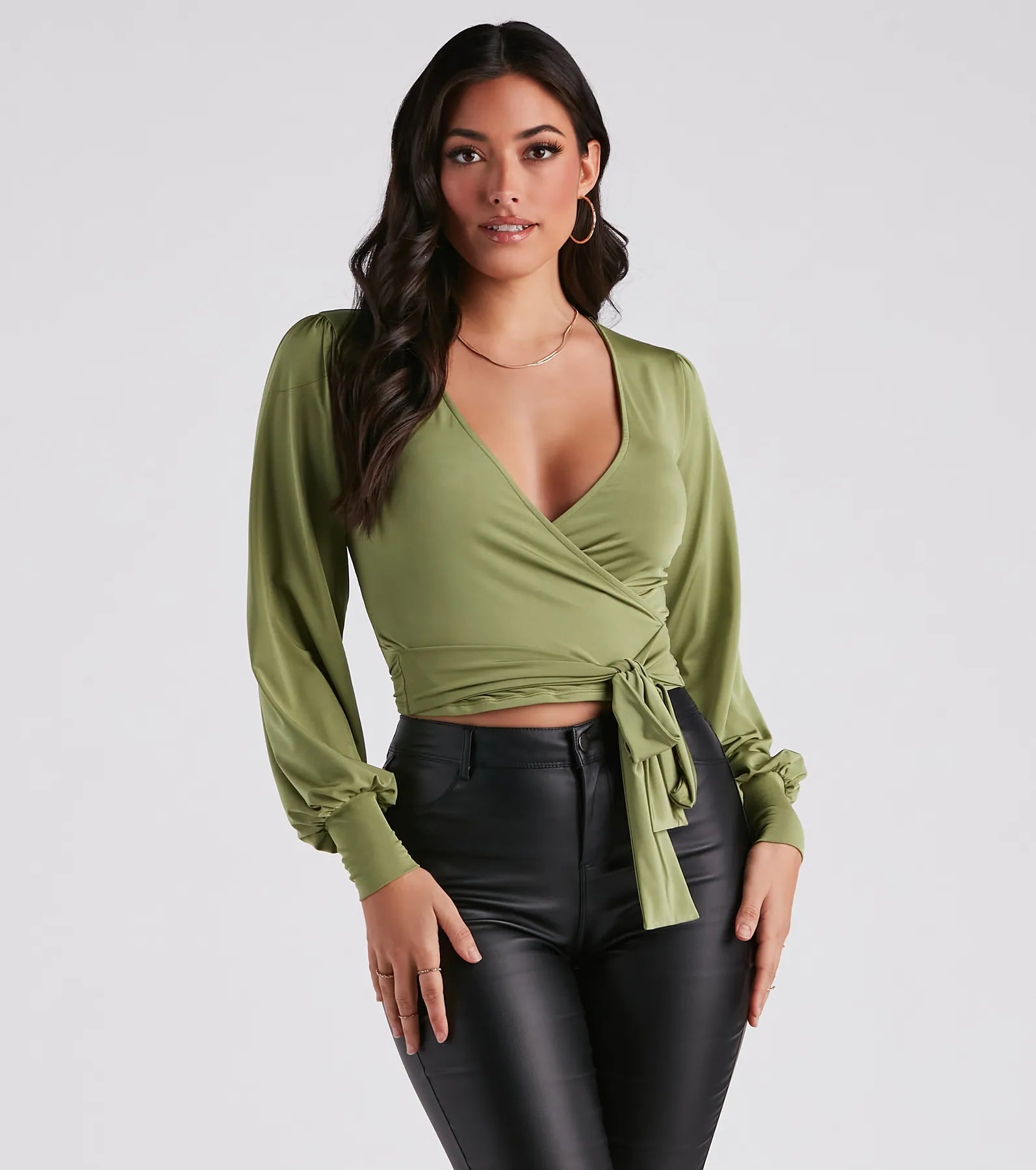 Slinky Knit Wrap Front Top - Image 73