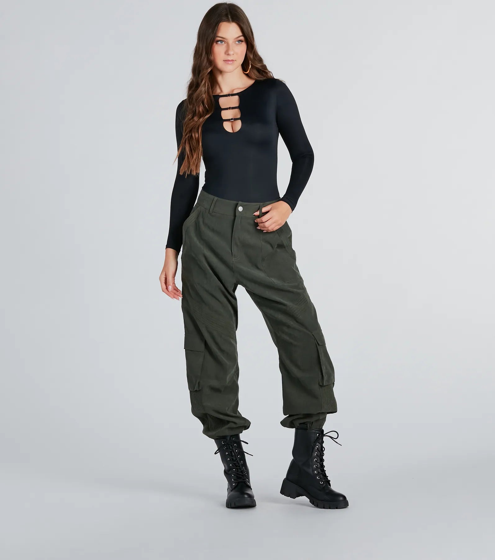 Edgy Image Long Sleeve Gold Trim Bodysuit - Image 3