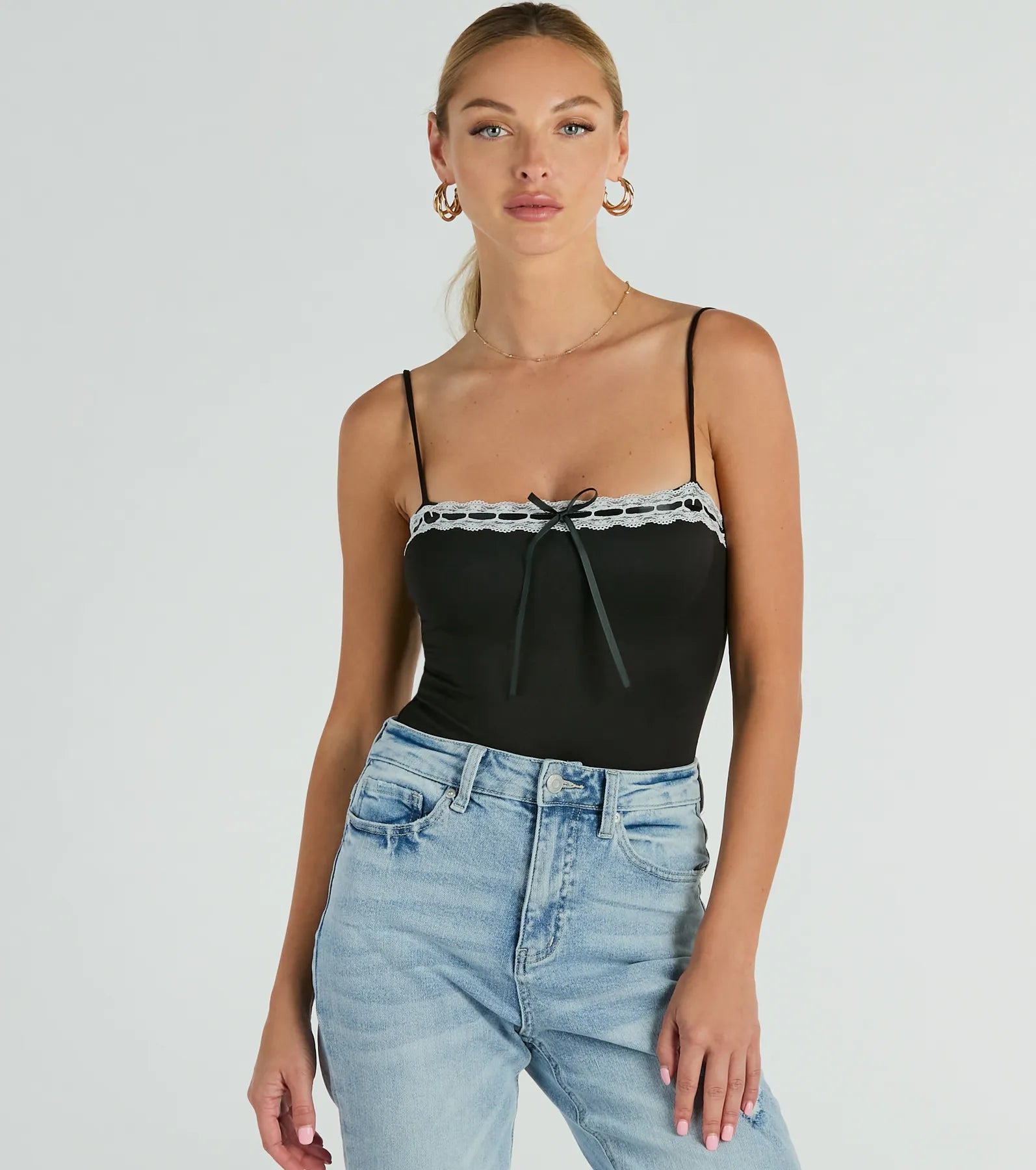 Darling Sass Sleeveless Lace Trim Bow Bodysuit - Image 5