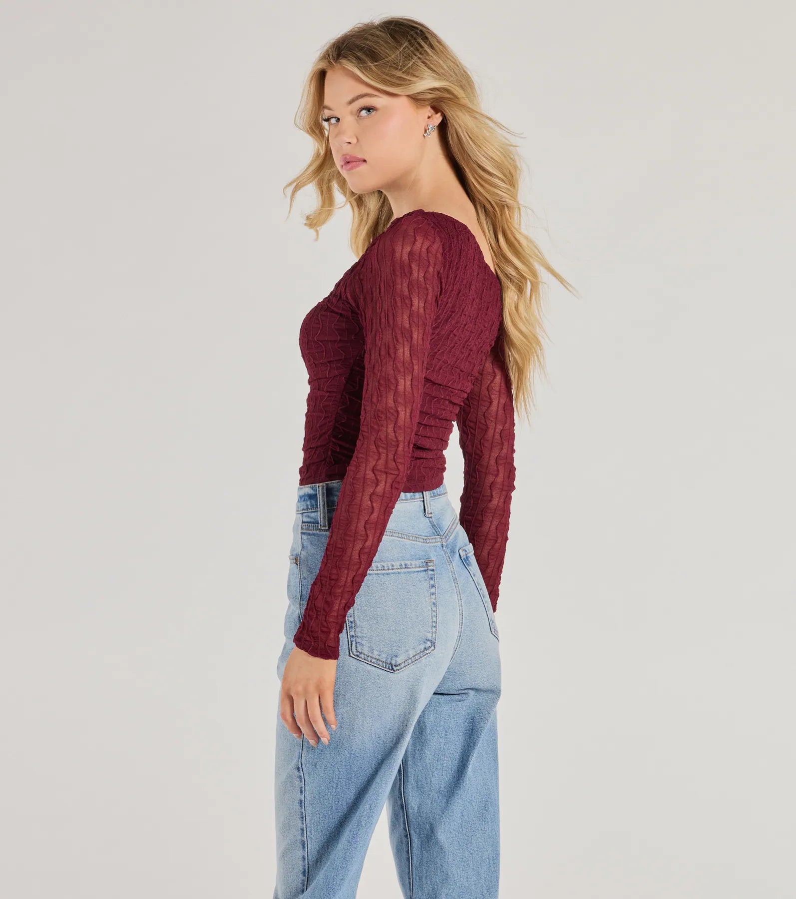 Elevated Trend Mesh Off-Shoulder Long Sleeve Top - Image 6