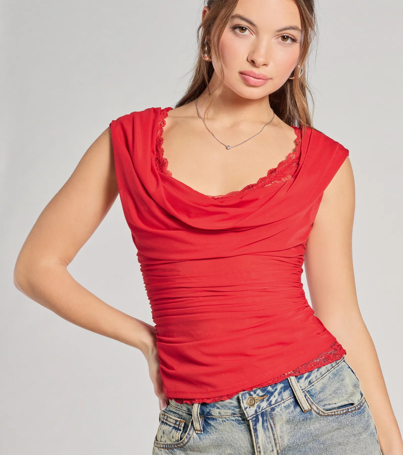 Just A Peek Cap Sleeve Lace Mesh Crop Top - Image 8