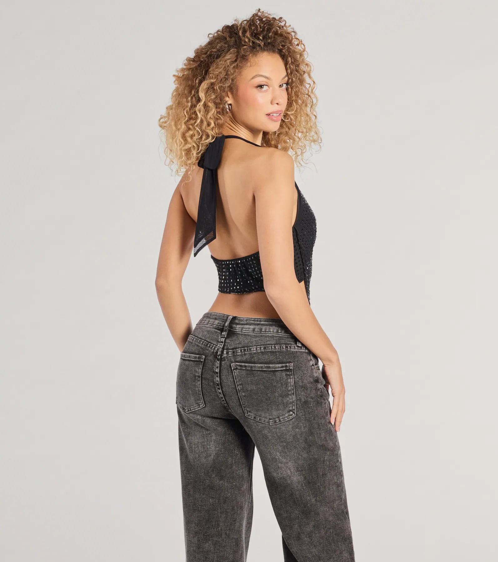 Party Diva Cropped Rhinestone Halter Top - Image 15