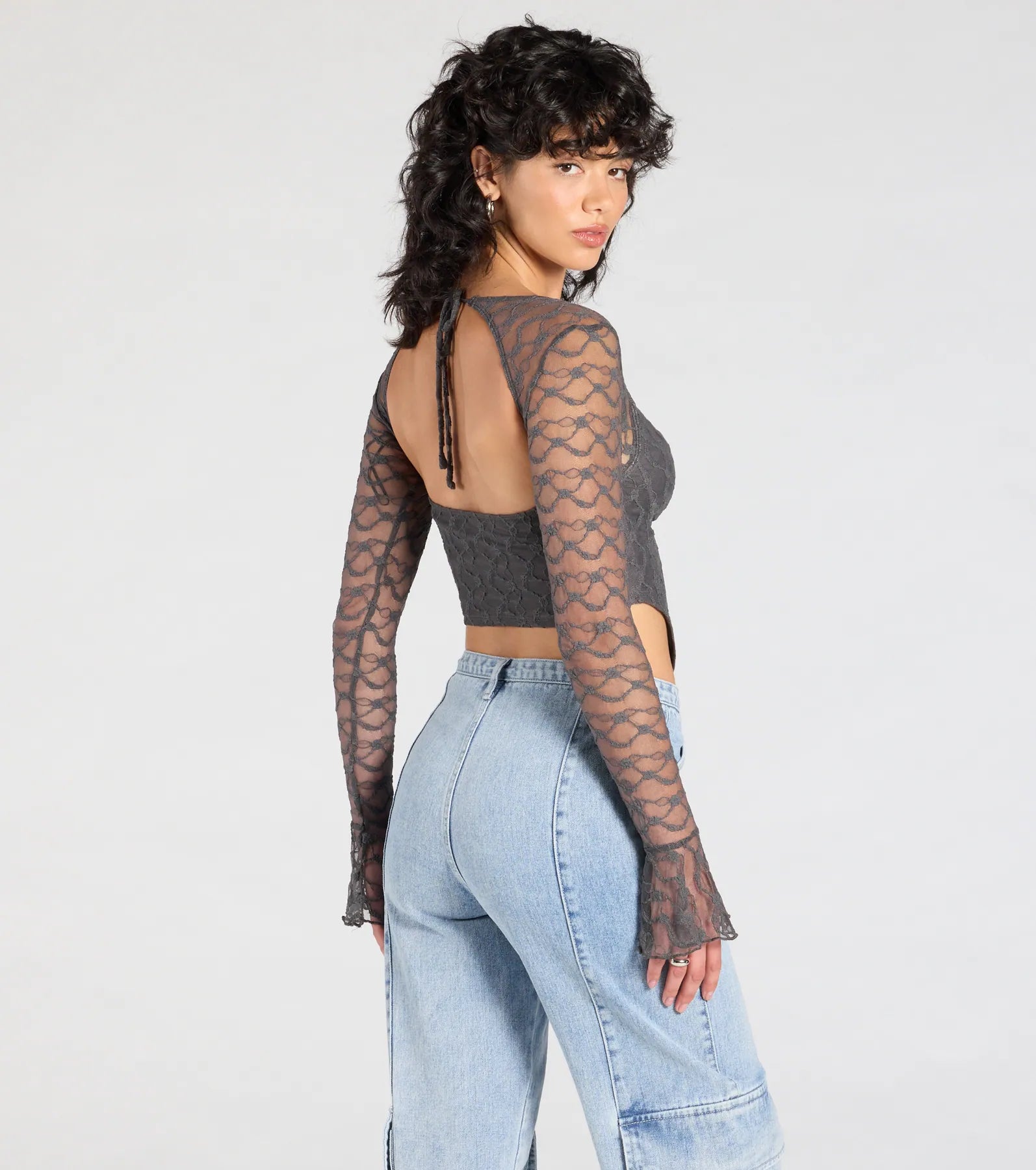 Current Mood Lace Long Sleeve Corset Top - Image 6