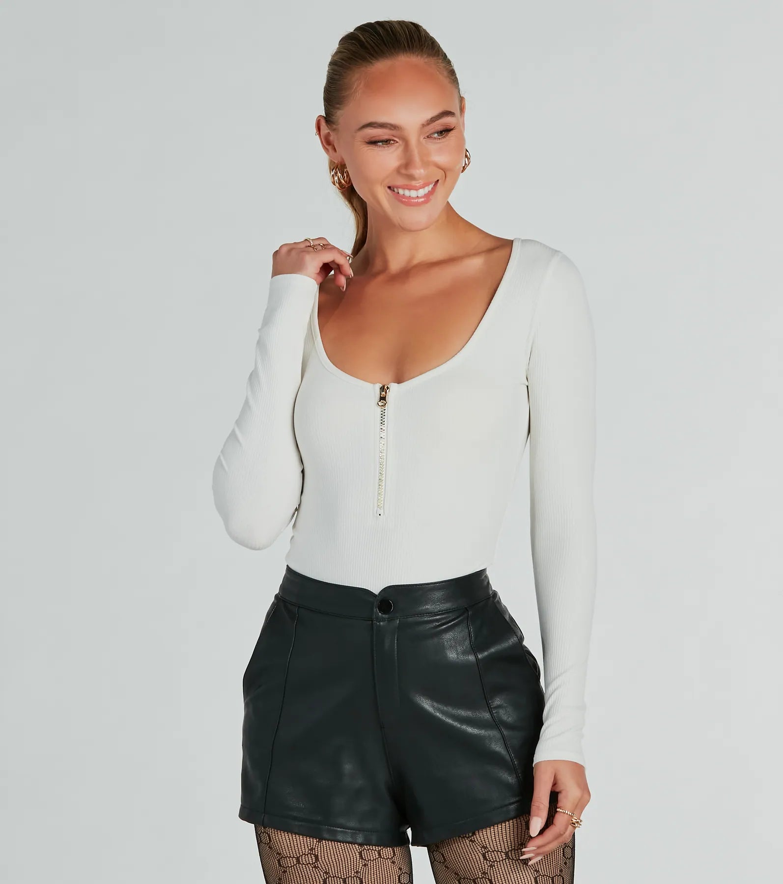 Chic Deets Zip-Front Long Sleeve Knit Bodysuit - Image 6