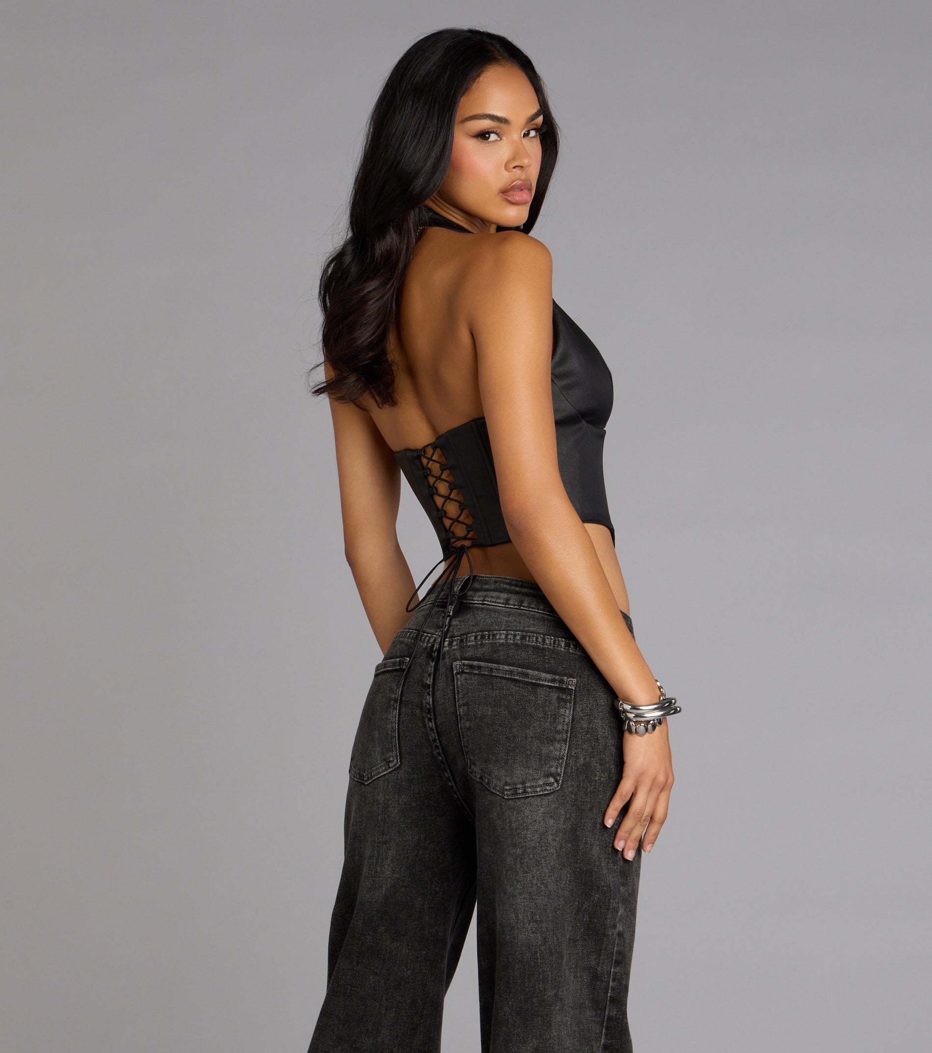 Daring Edge Lace-Up Corset Top - Image 2