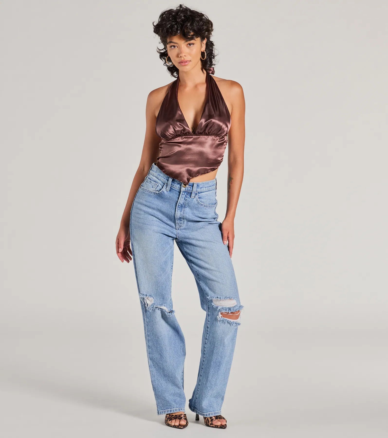 Silky Sleek Satin Halter Crop Top - Image 3