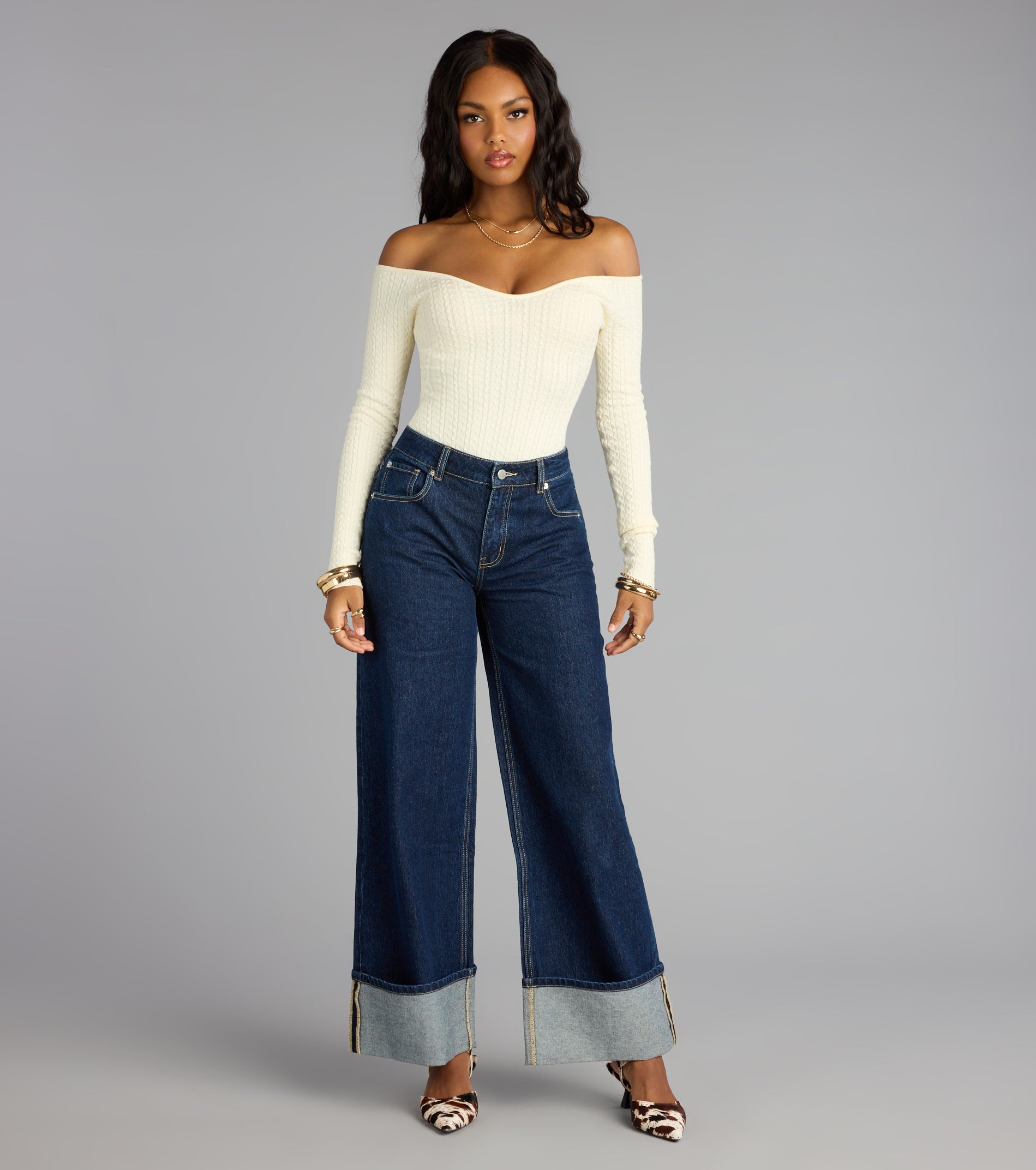 Effortless Chic Knit Off-The-Shoulder Long Sleeve Bodysuit - Image 8
