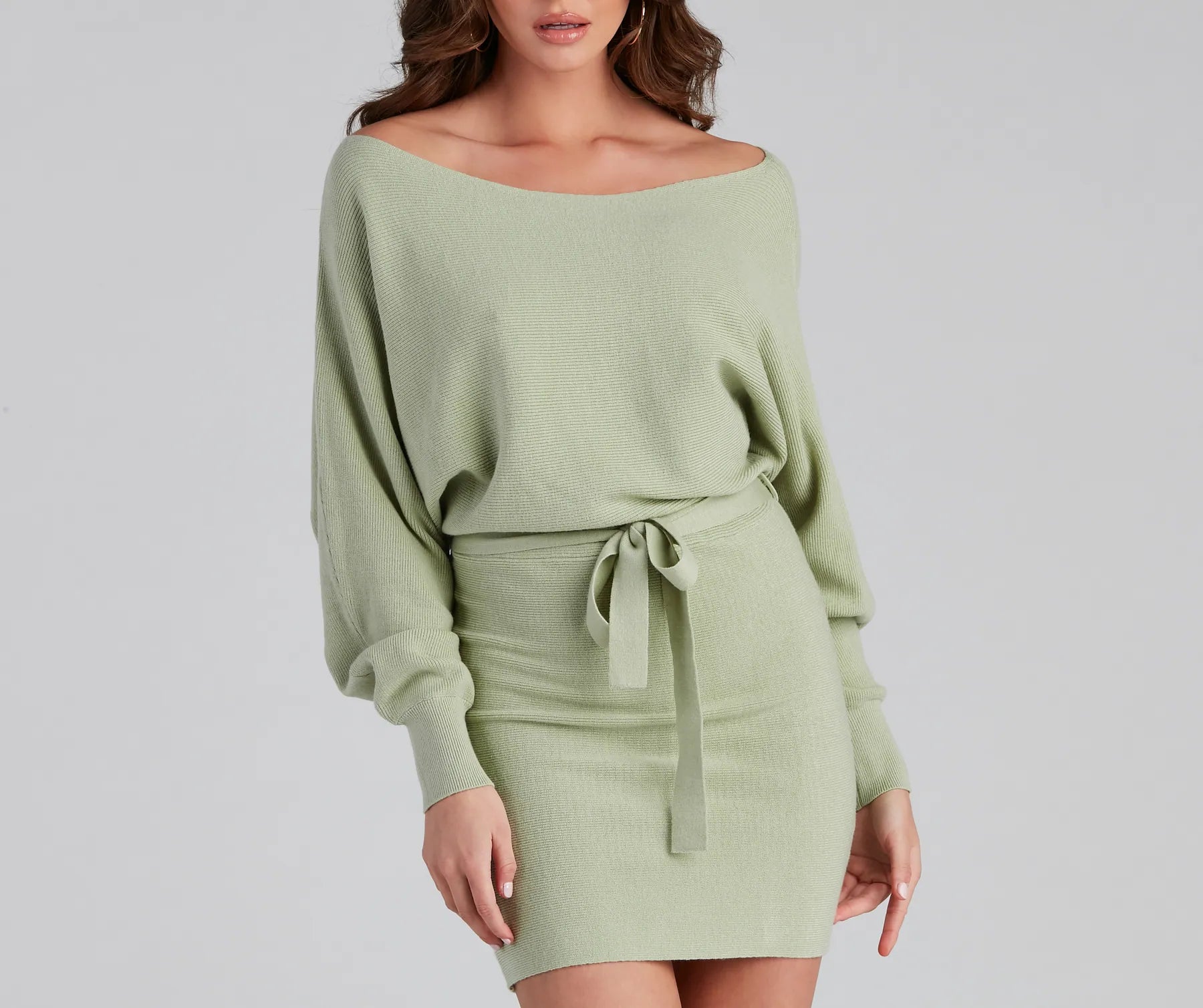 Cold Classic Dolman Sleeve Belted Sweater Dress - Image 15