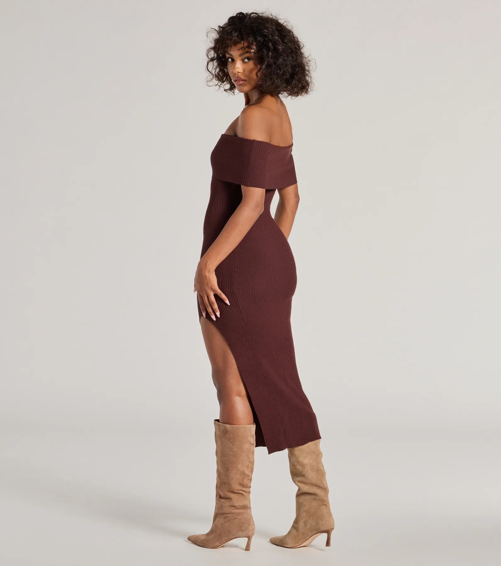 Raise The Bar Ribbed Knit High Slit Midi Dress - Image 2