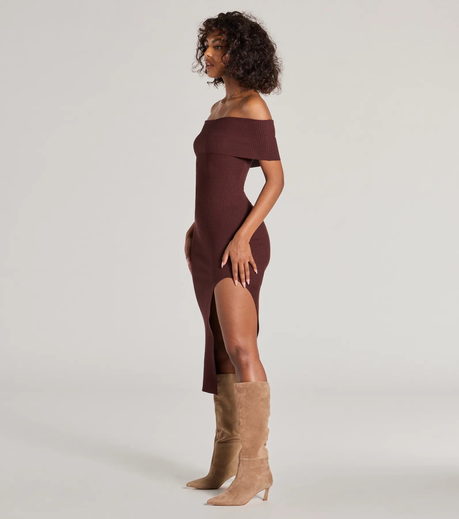 Raise The Bar Ribbed Knit High Slit Midi Dress - Image 4