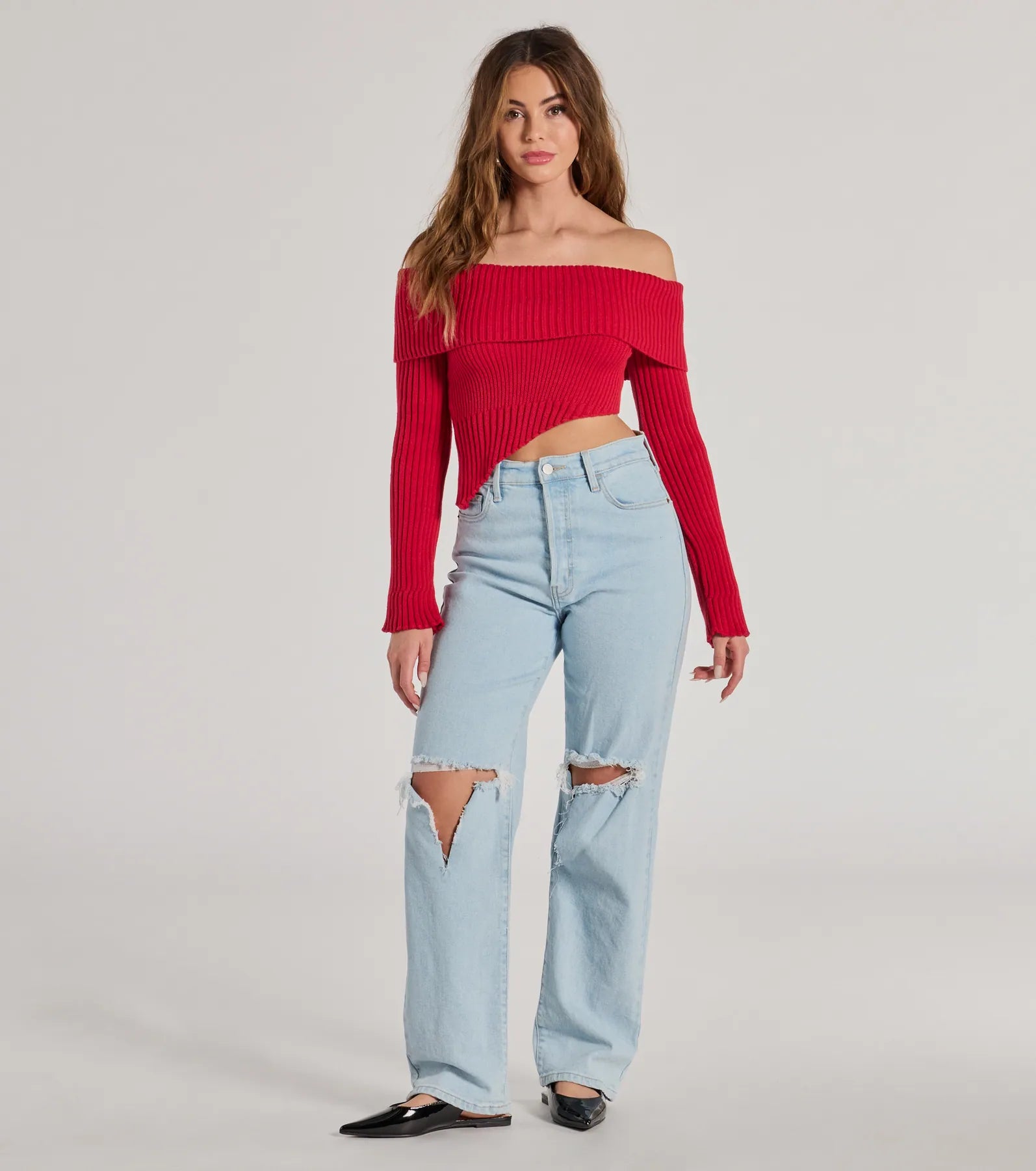 Always Got The Glam Off-The-Shoulder Asymmetrical Crop Top - Image 7