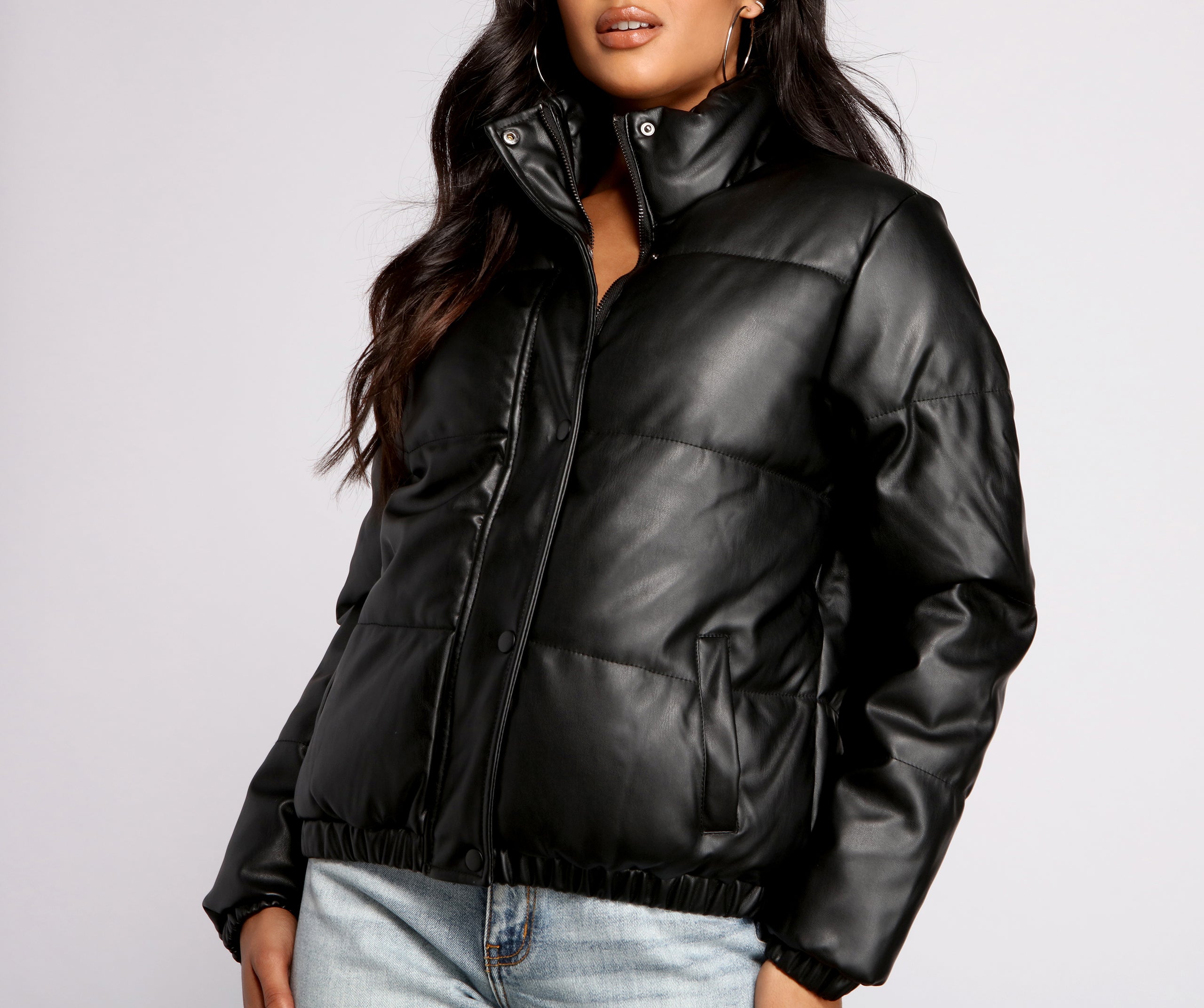 Chic Faux Leather Puffer Jacket - Image 4