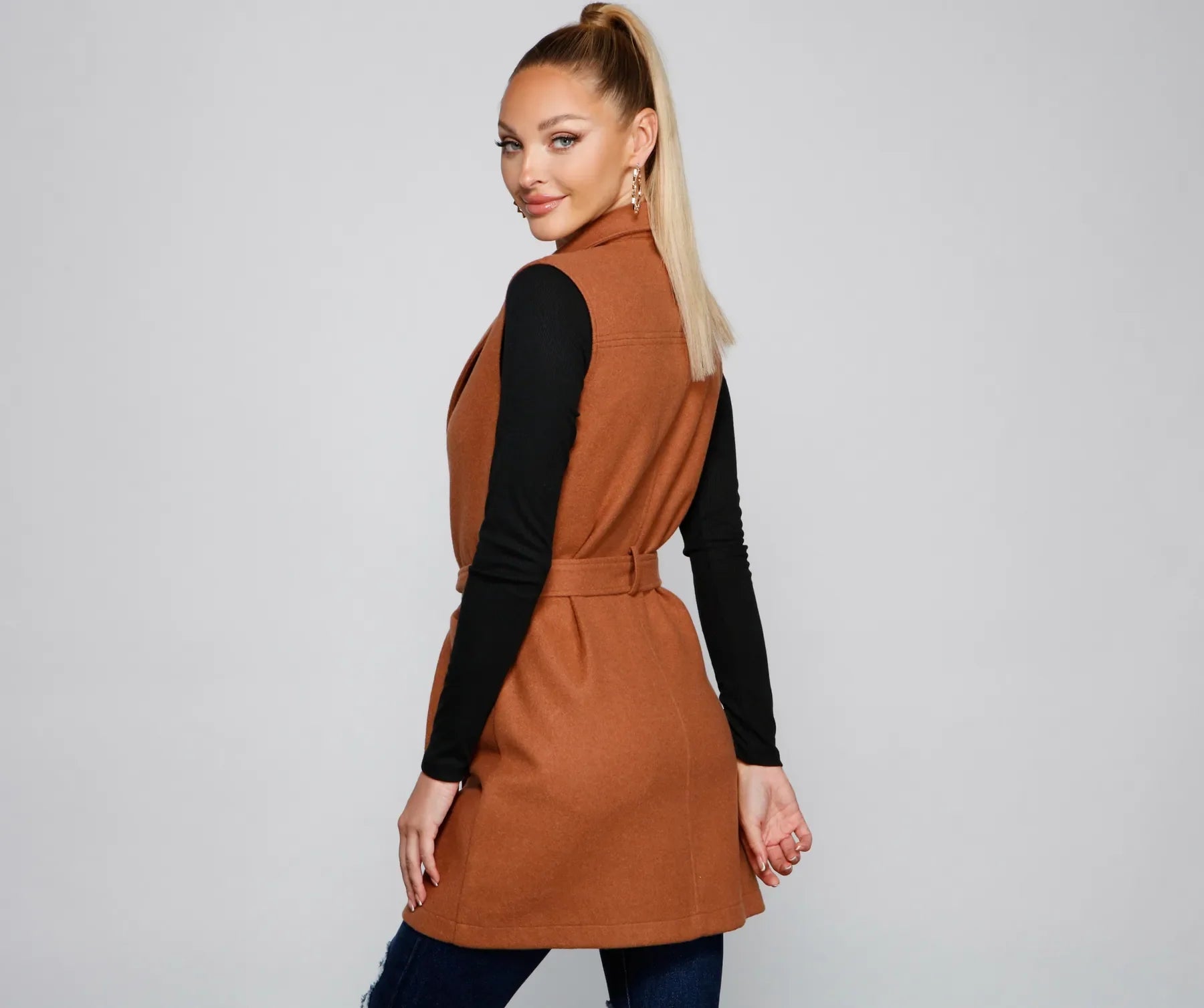 City Girl Faux Wool Trench Vest - Image 2