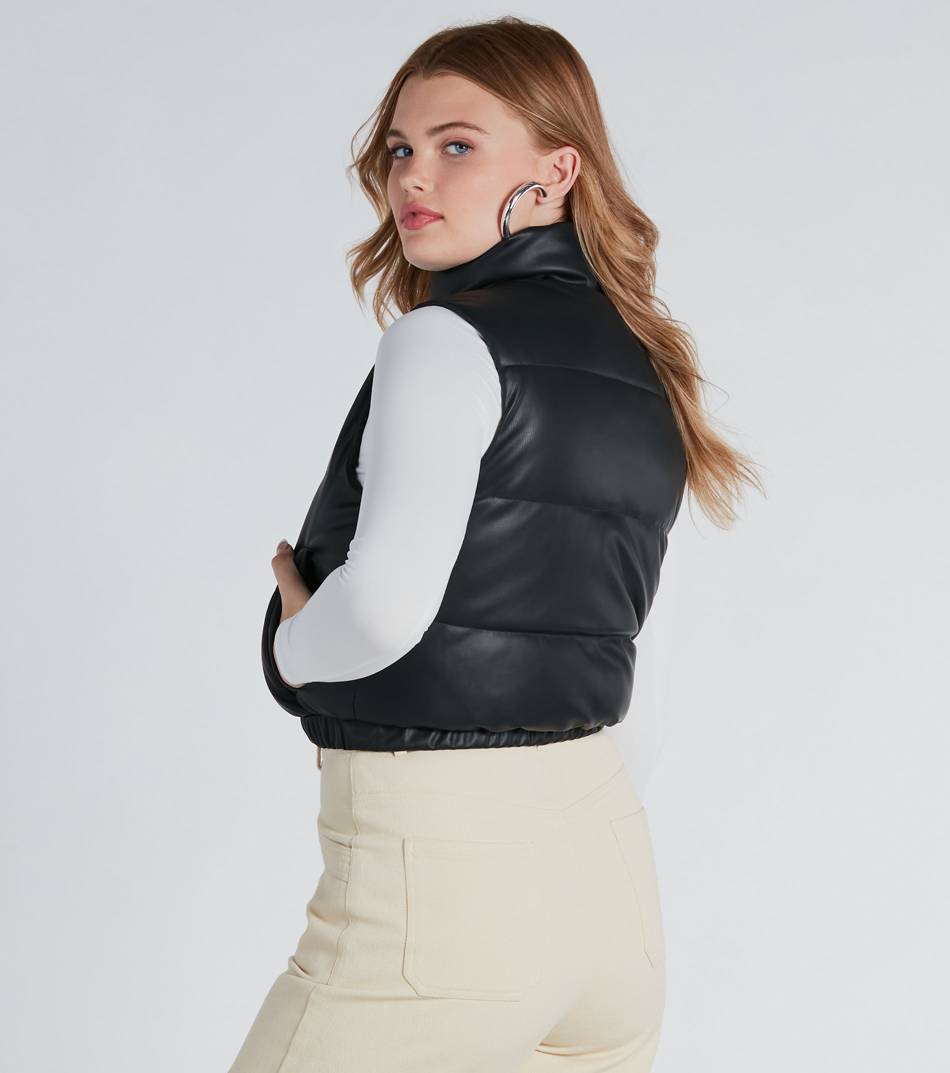 Winter Dreams Faux Leather Sherpa Puffer Vest - Image 2
