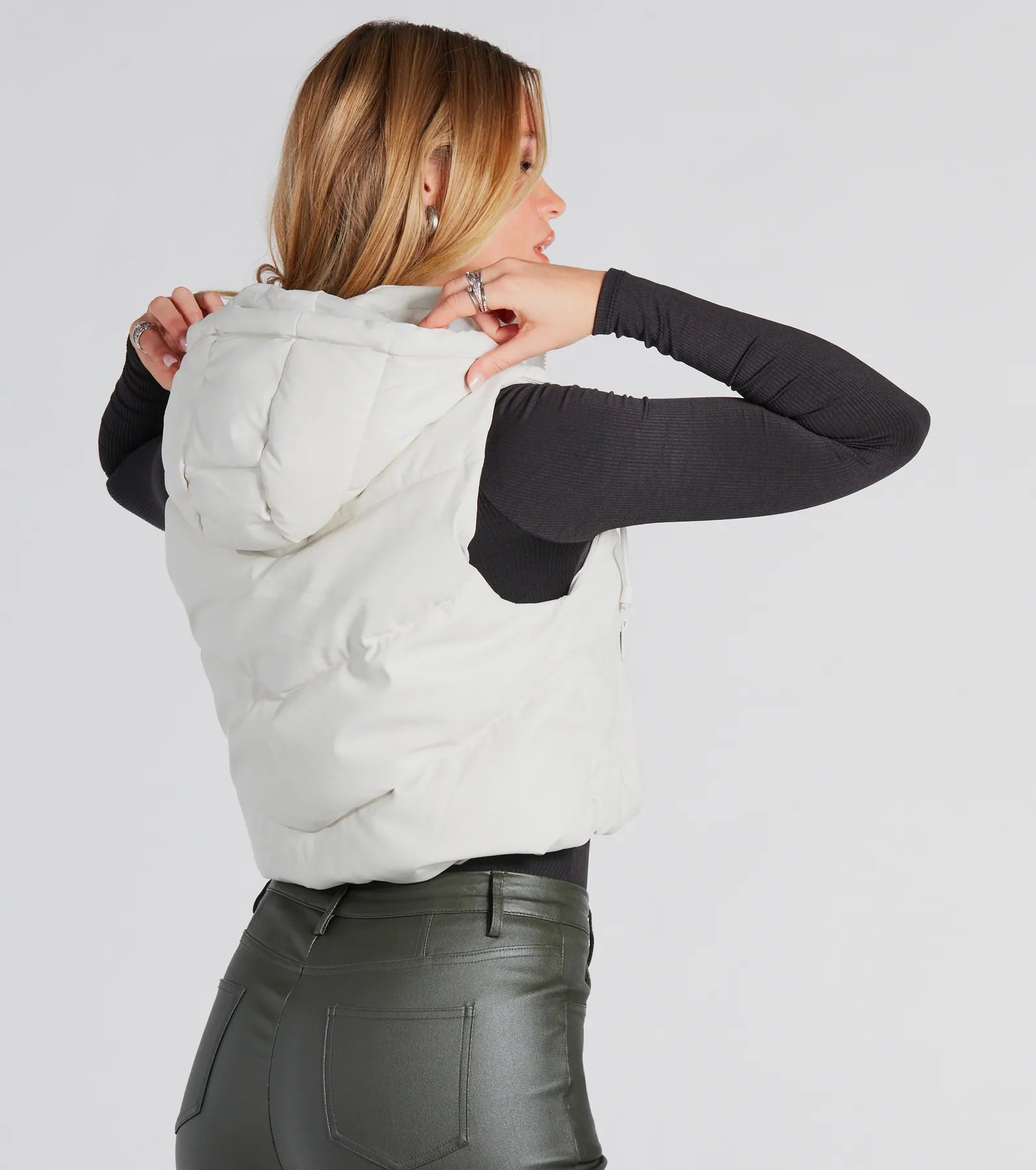 Hit The Slopes Faux Leather Puffer Vest - Image 2