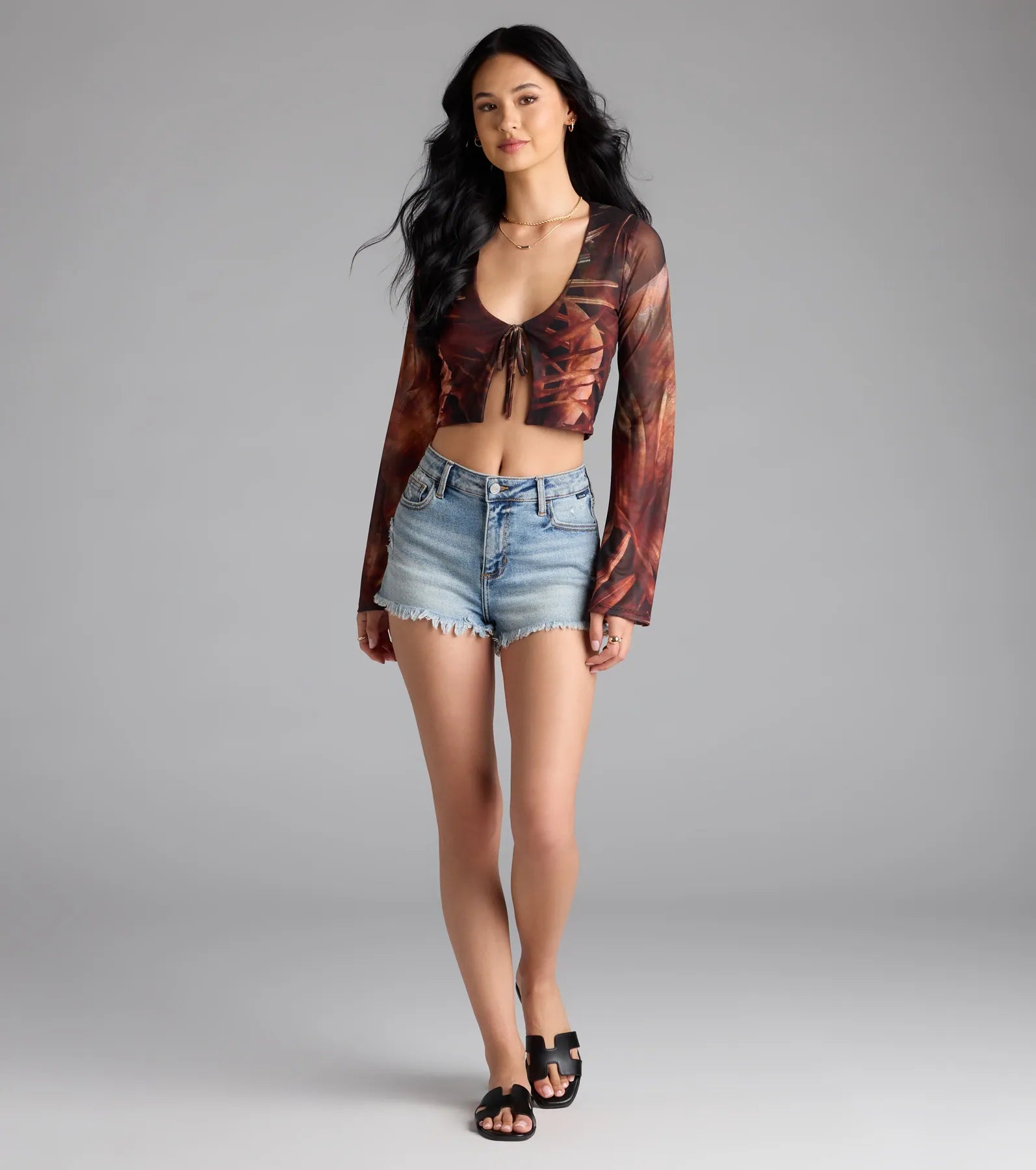 Getaway Vibe Tropical Print Tie-Front Top - Image 3