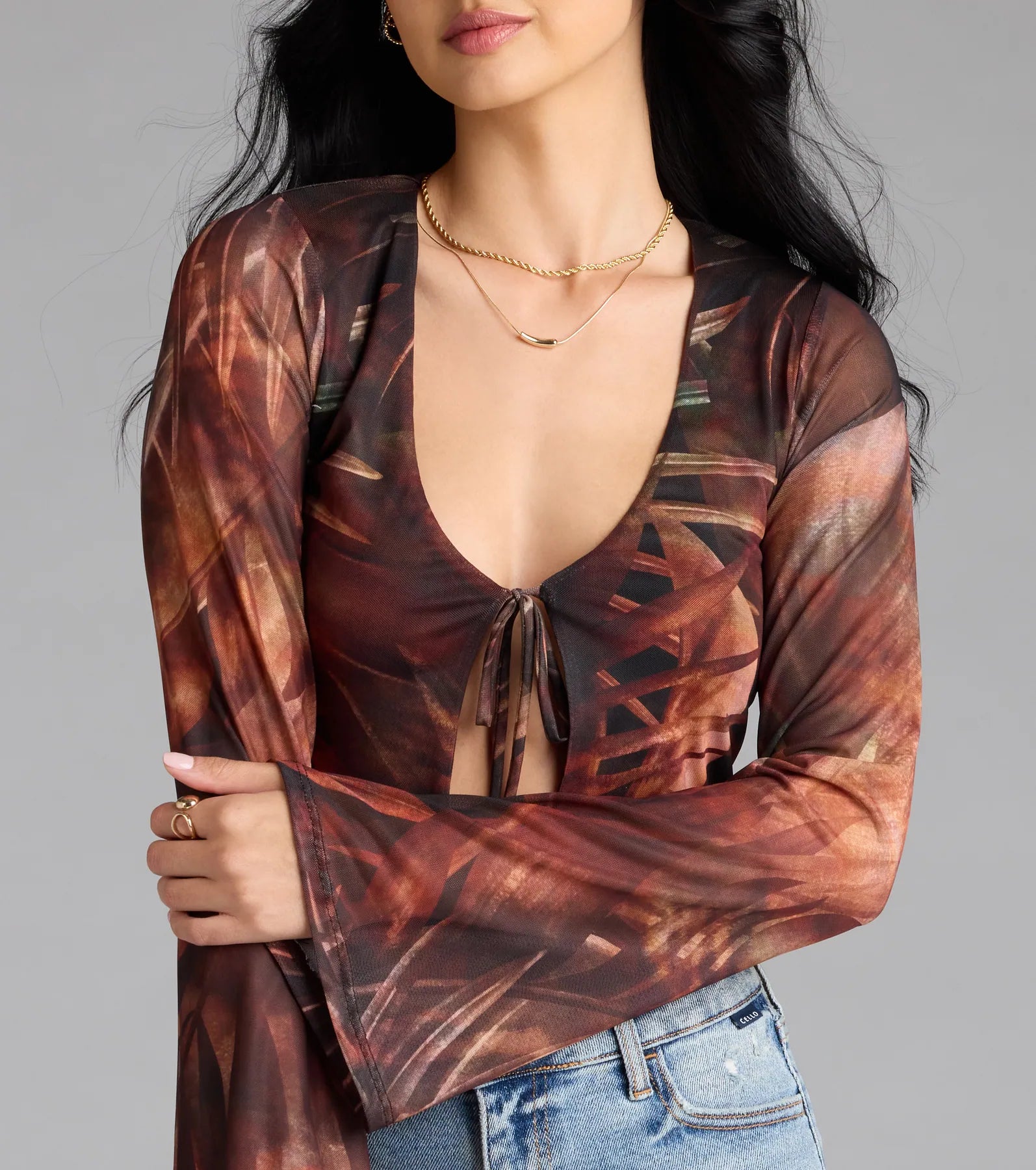 Getaway Vibe Tropical Print Tie-Front Top - Image 4