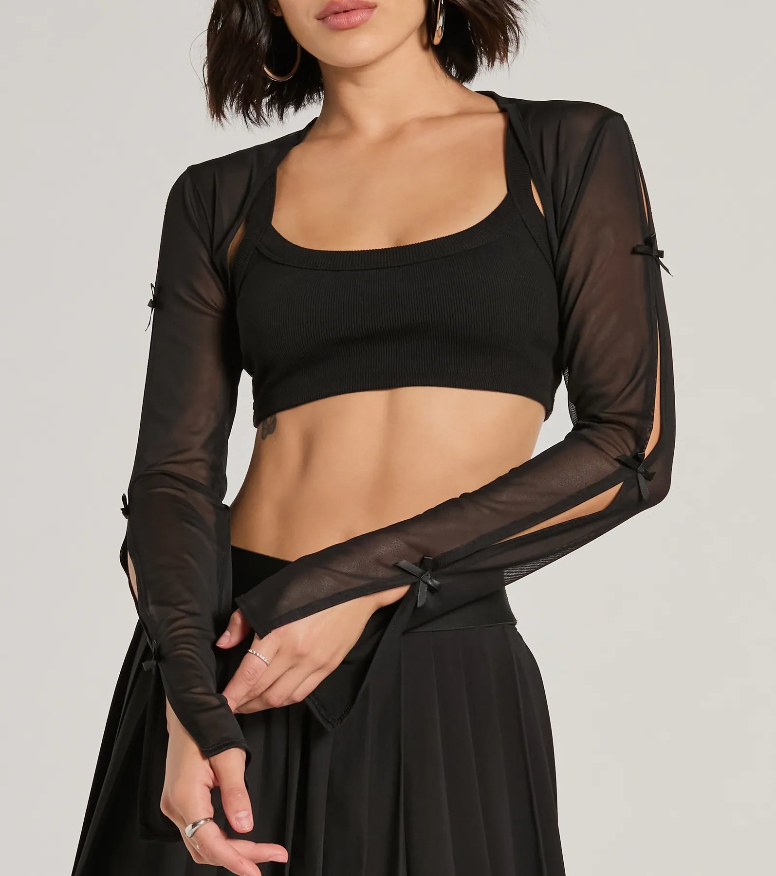 Whimsical Mood Bow Long Sleeve Mesh Bolero - Image 4
