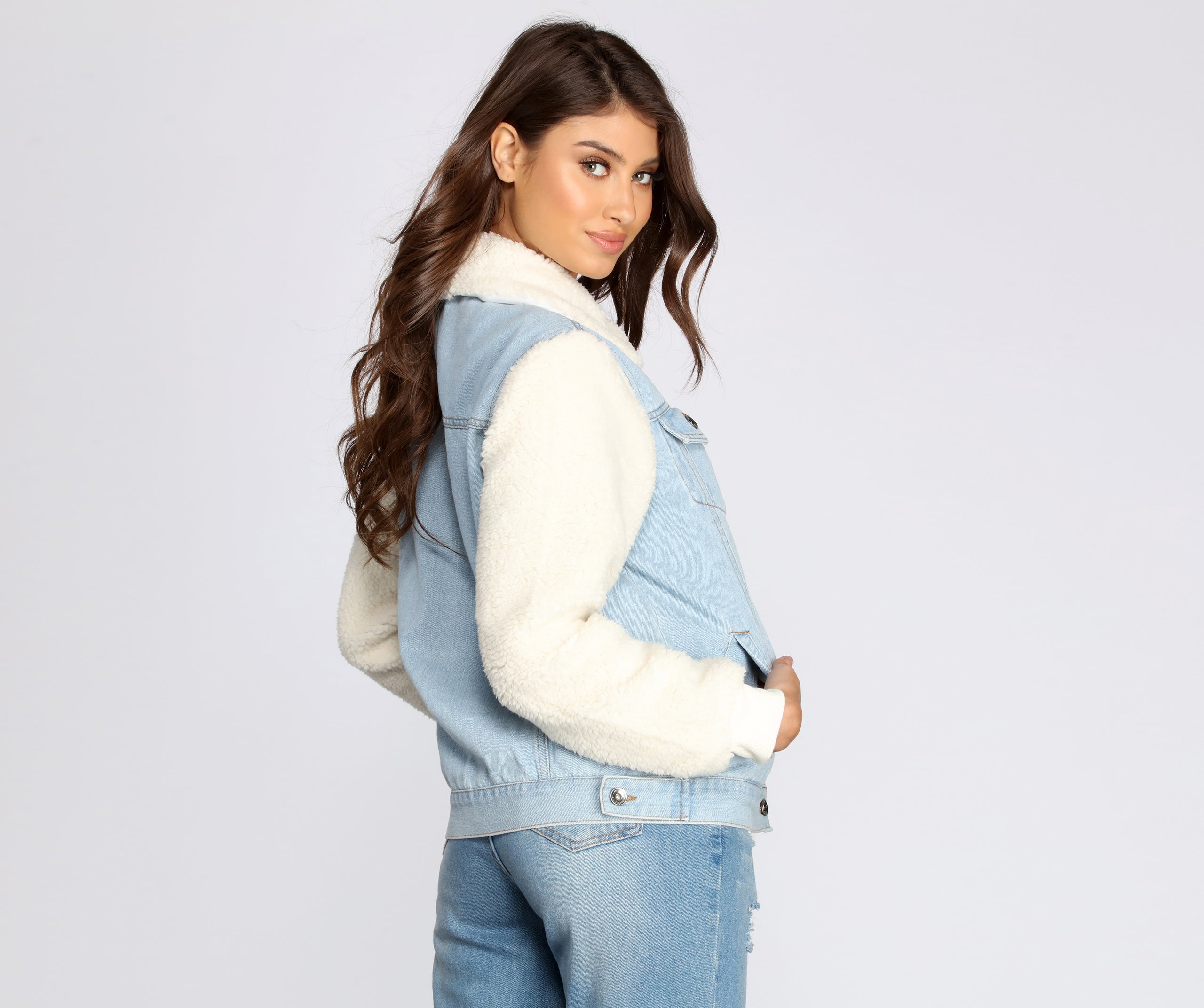 Sherpa Sleeve Denim Jacket - Image 2