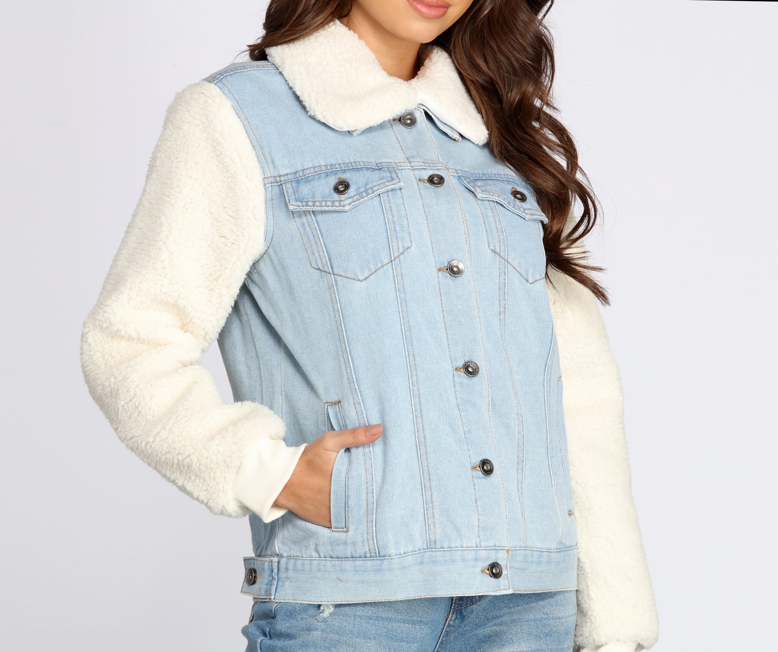 Sherpa Sleeve Denim Jacket - Image 4