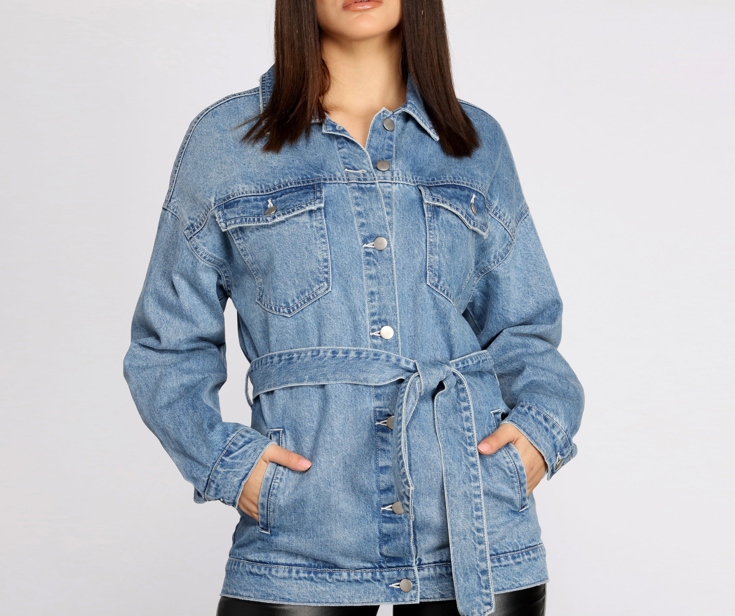 Classic Belted Denim Jacket - Image 3