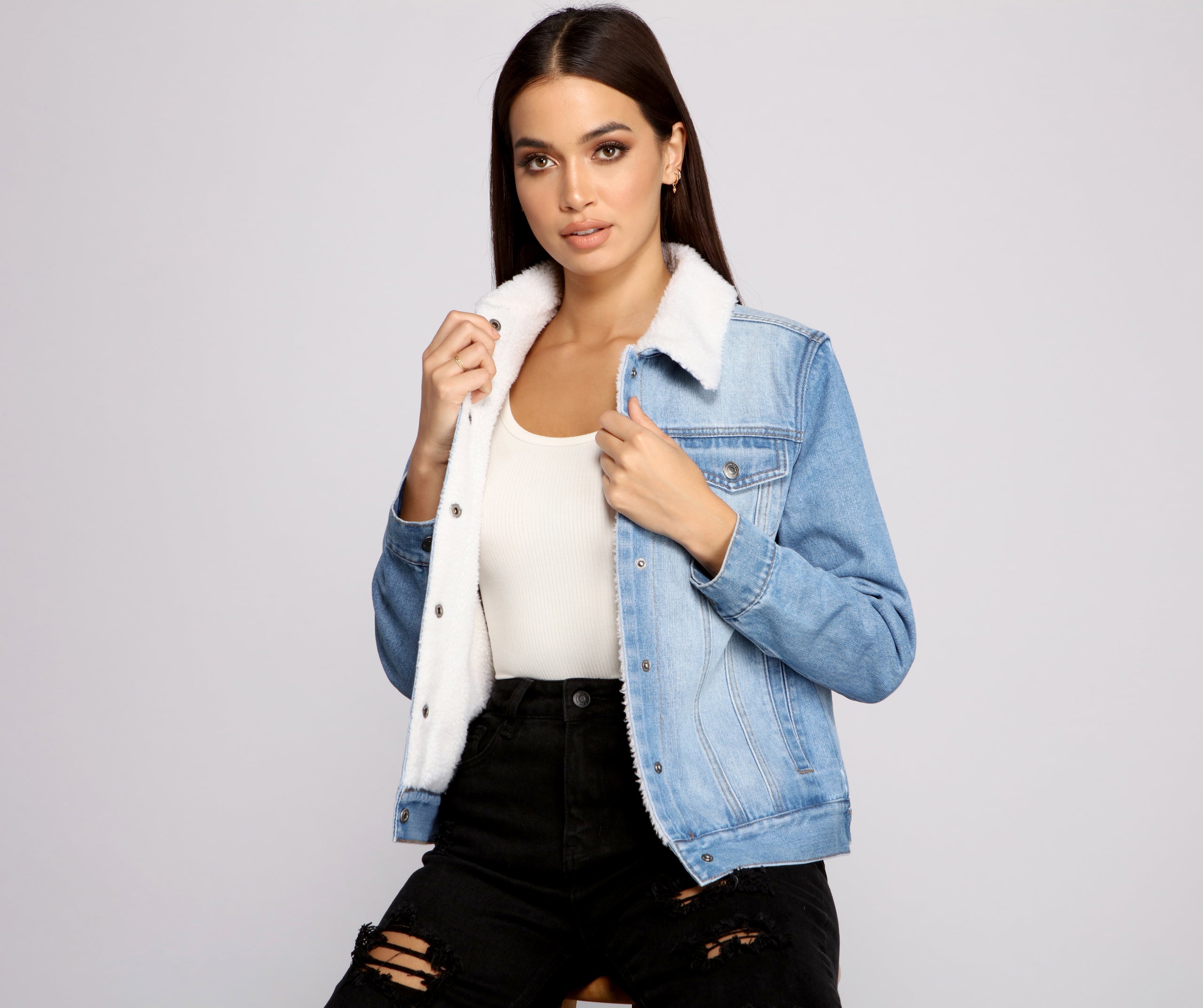 Cozy Cutie Sherpa Knit Denim Jacket - Image 3