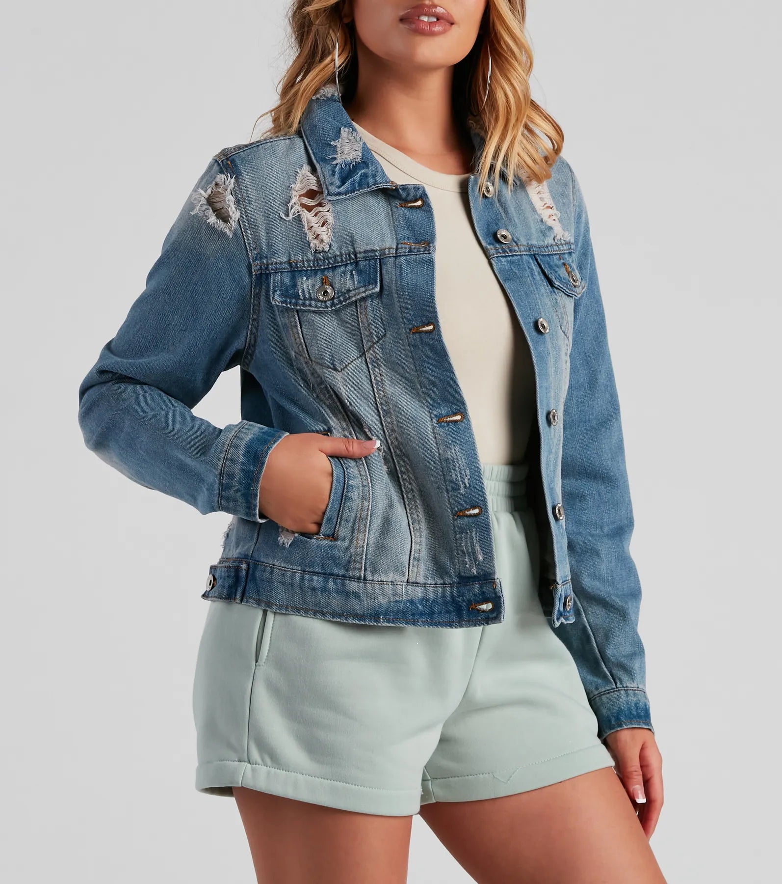 Stun on Em' Cropped Denim Jacket - Image 4
