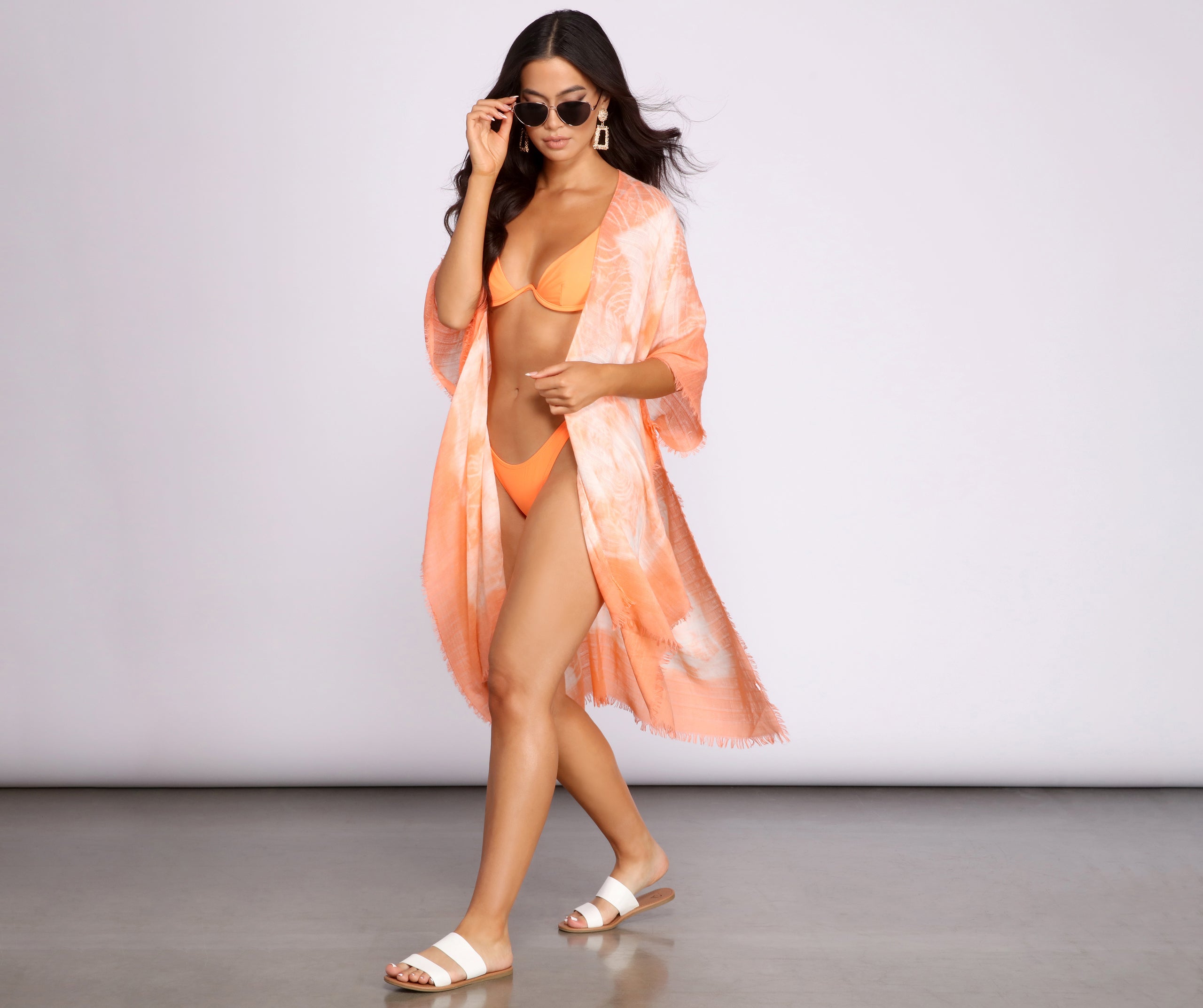 Color Splash Tie Dye Tie Front Kimono - Image 4