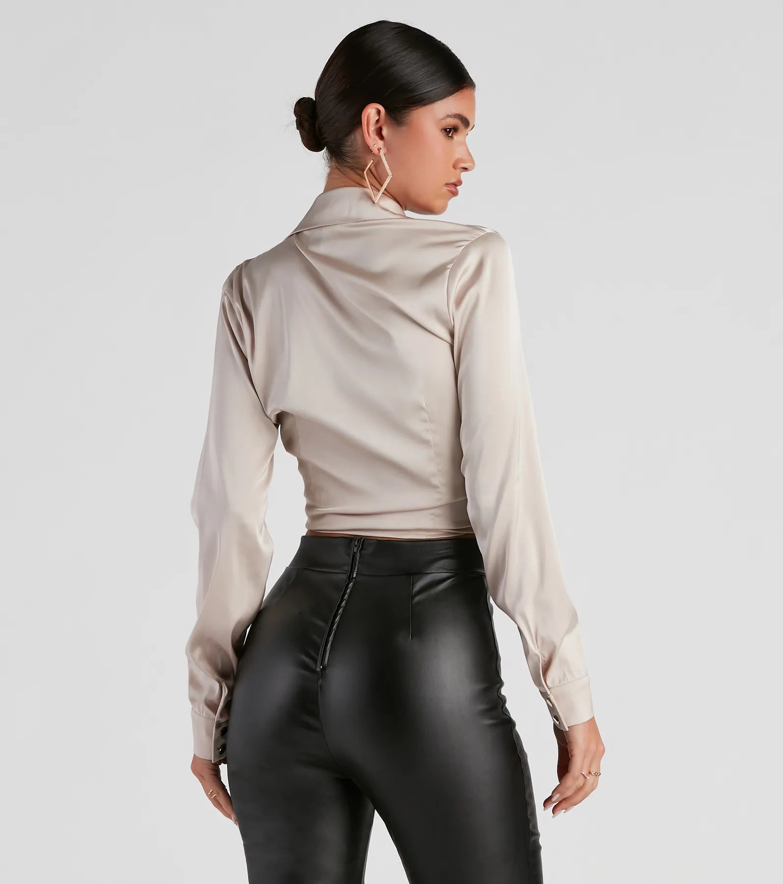 So Sleek Satin Tie-Front Blouse - Image 3