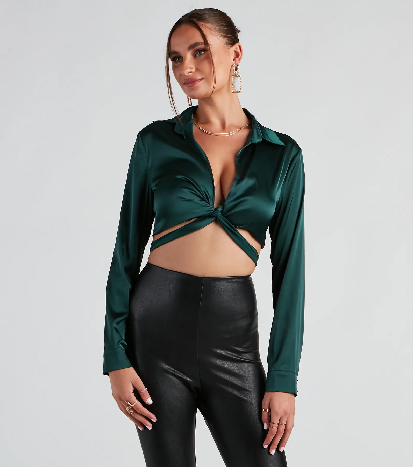 So Sleek Satin Tie-Front Blouse - Image 25
