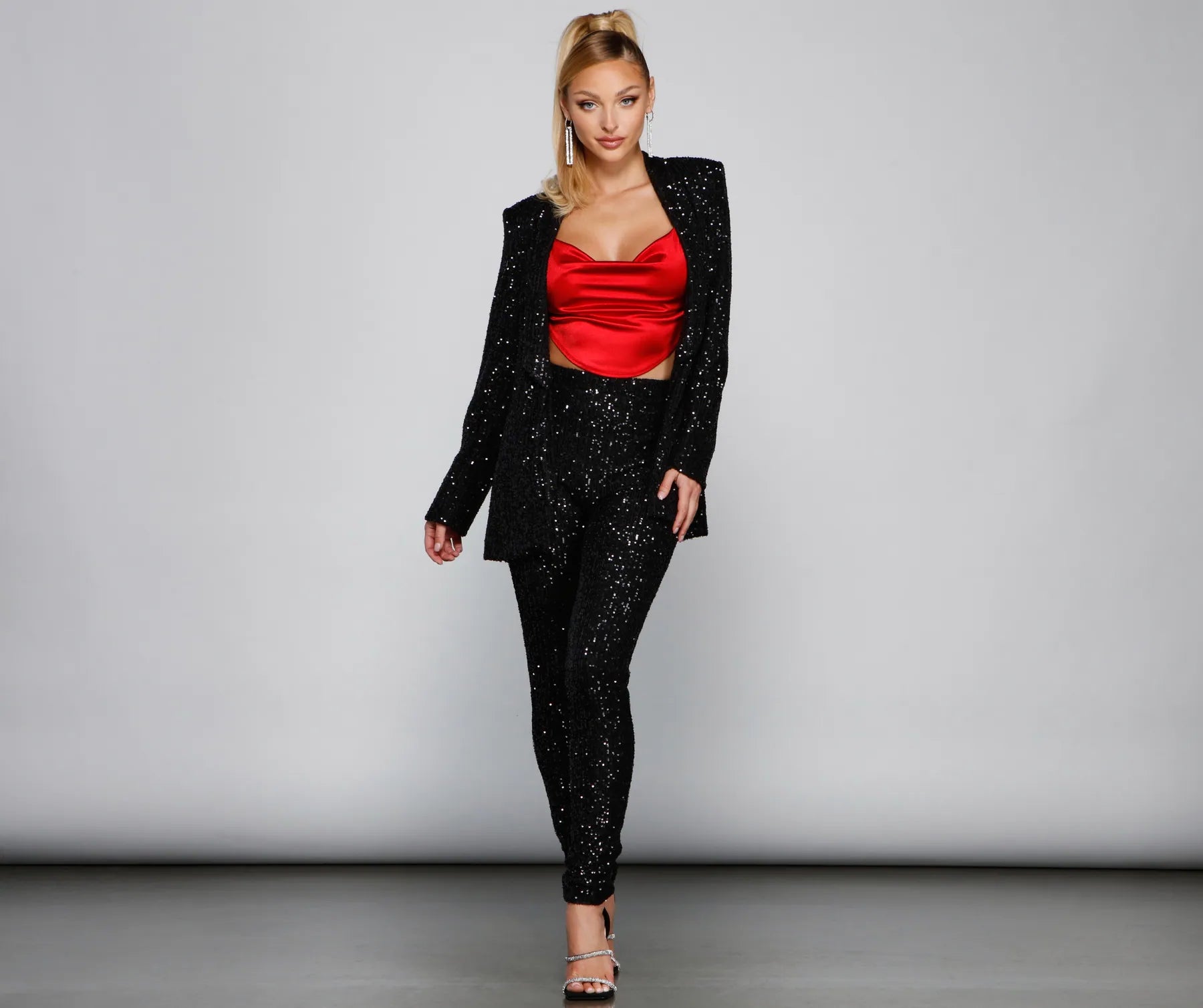 Showtime Chic Sequin Long Blazer - Image 4