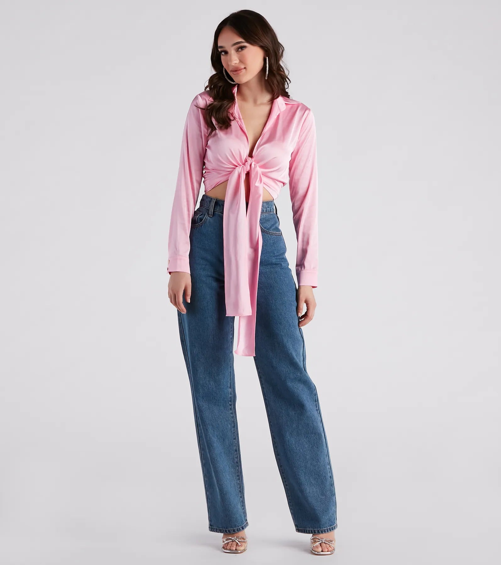 So Sleek Satin Tie-Front Blouse - Image 15