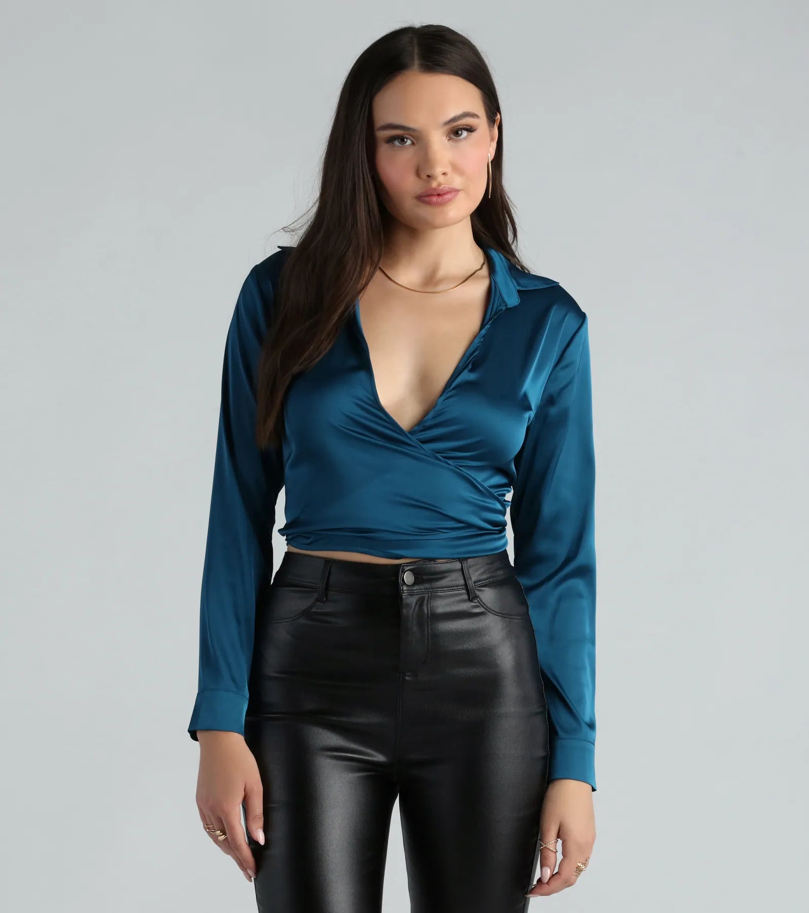 So Sleek Satin Tie-Front Blouse - Image 72
