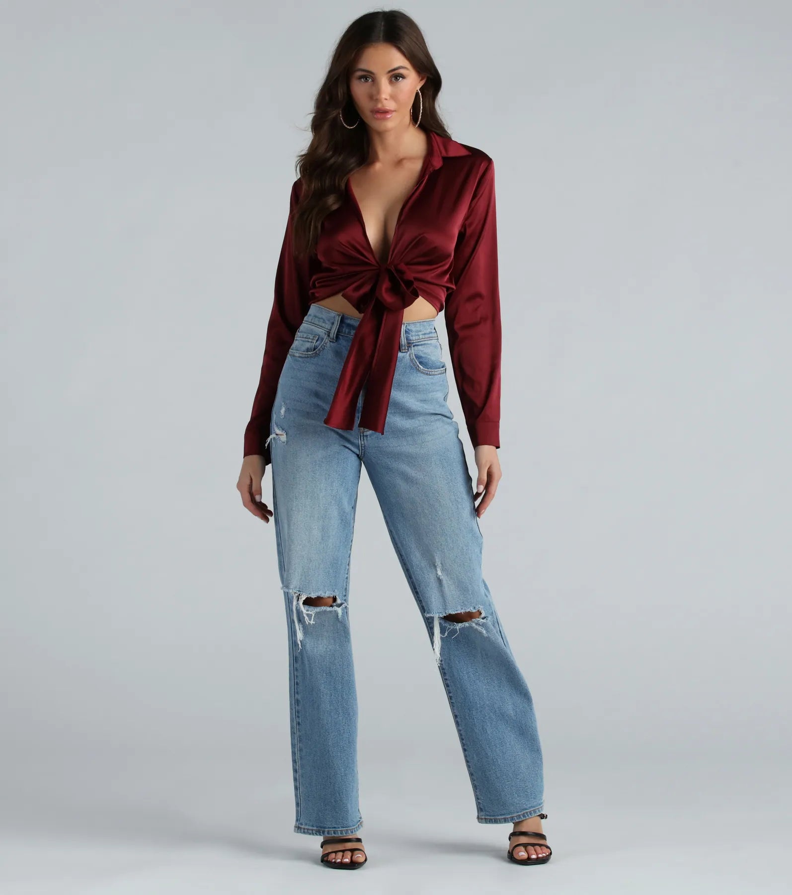 So Sleek Satin Tie-Front Blouse - Image 67