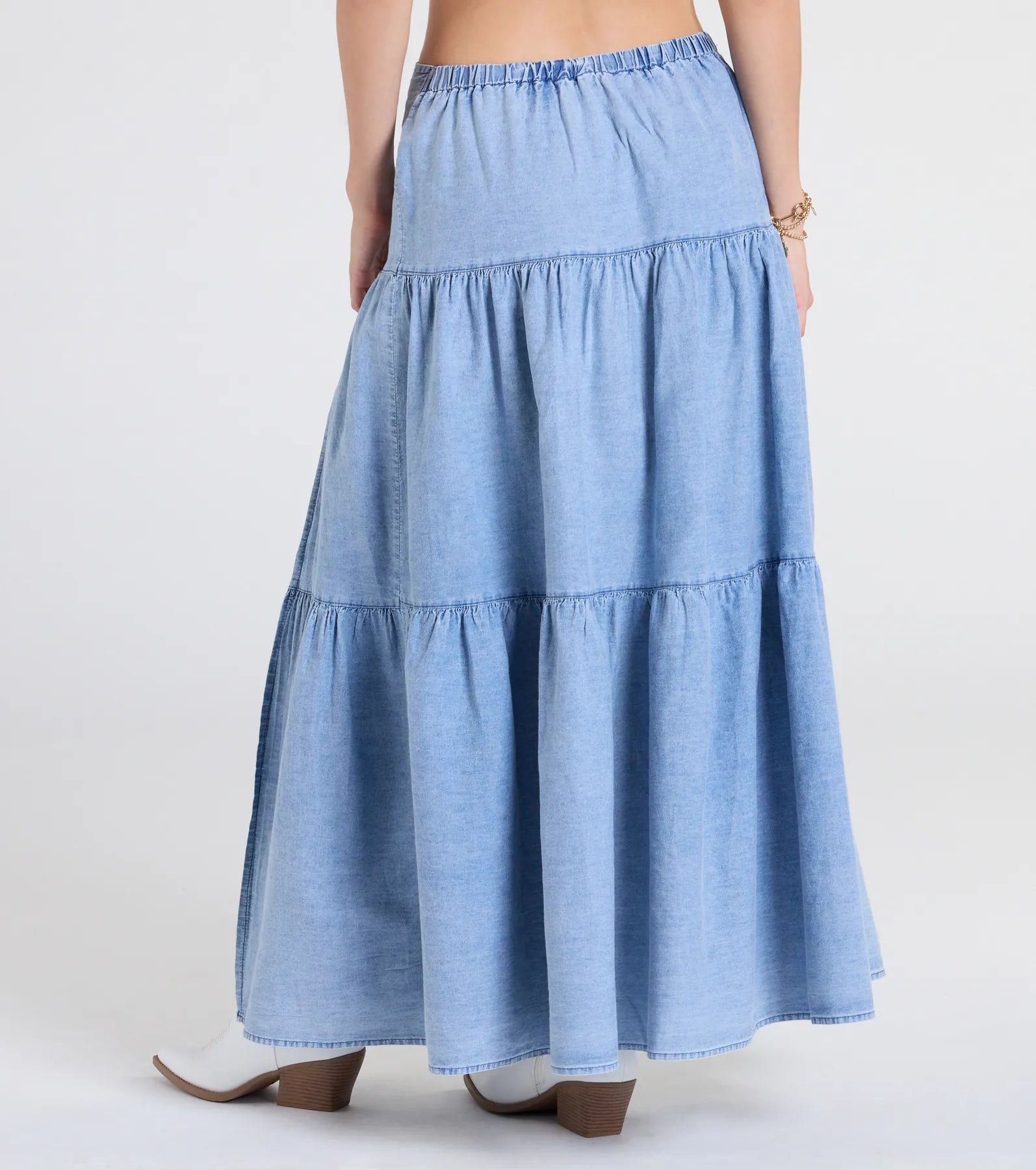Western Cutie Tiered Chambray Maxi Skirt - Image 2