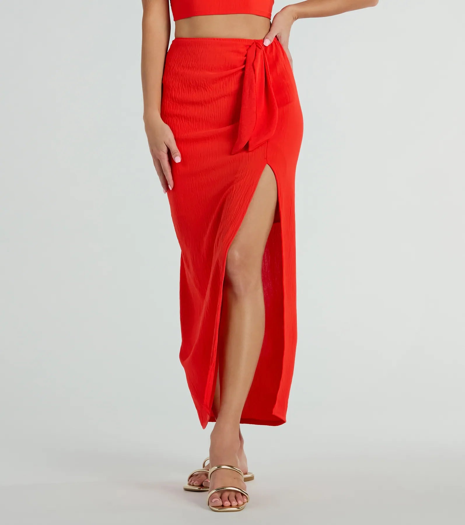 Sunny Vibes High Slit Woven Midi Skirt - Image 2