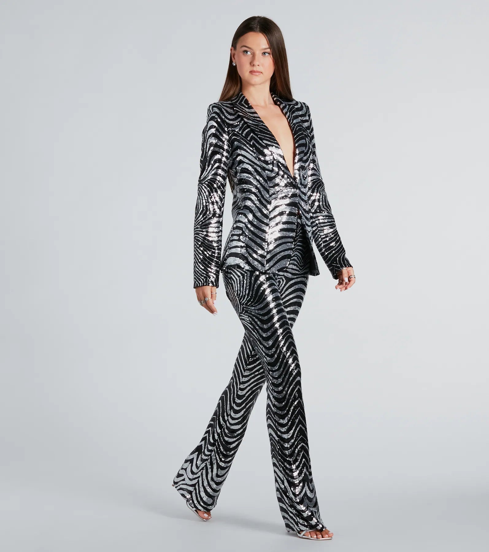 Make An Entrance Sequin Swirl Flare Pants - Image 2