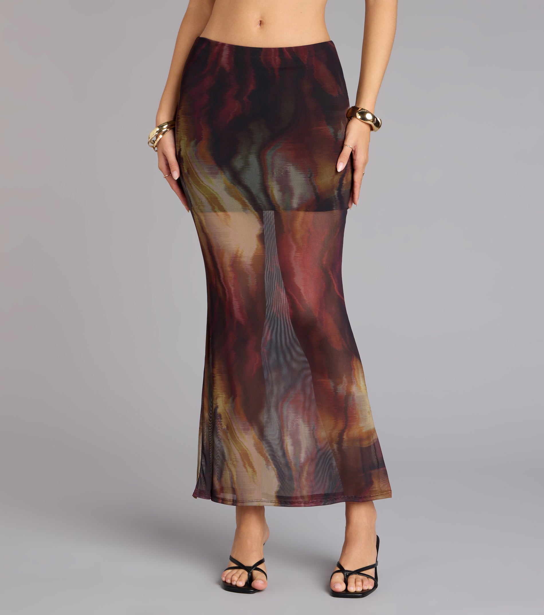 Night Out Muse Abstract Print Mesh Maxi Skirt - Image 4