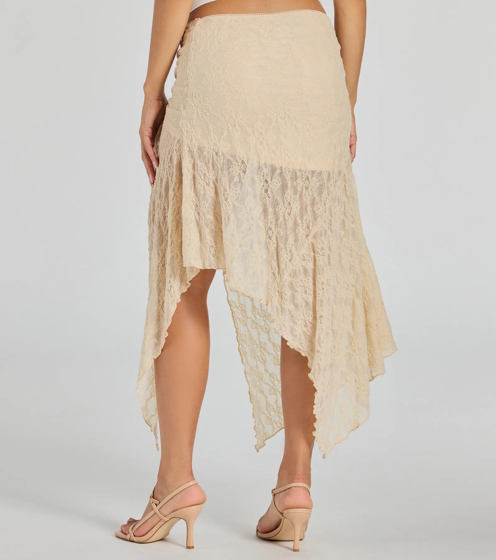 Breezy Boho Sheer Lace Asymmetric Maxi Skirt - Image 2