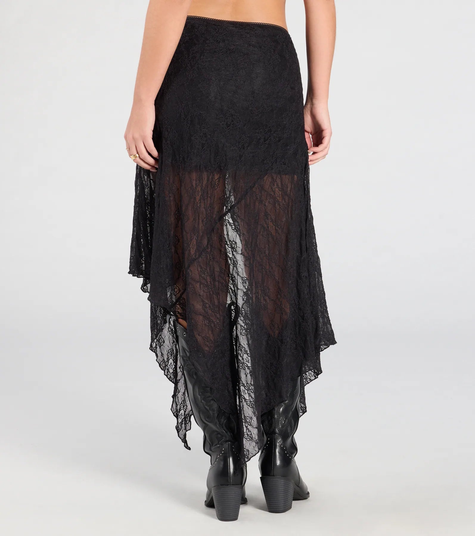 Breezy Boho Sheer Lace Asymmetric Maxi Skirt - Image 6