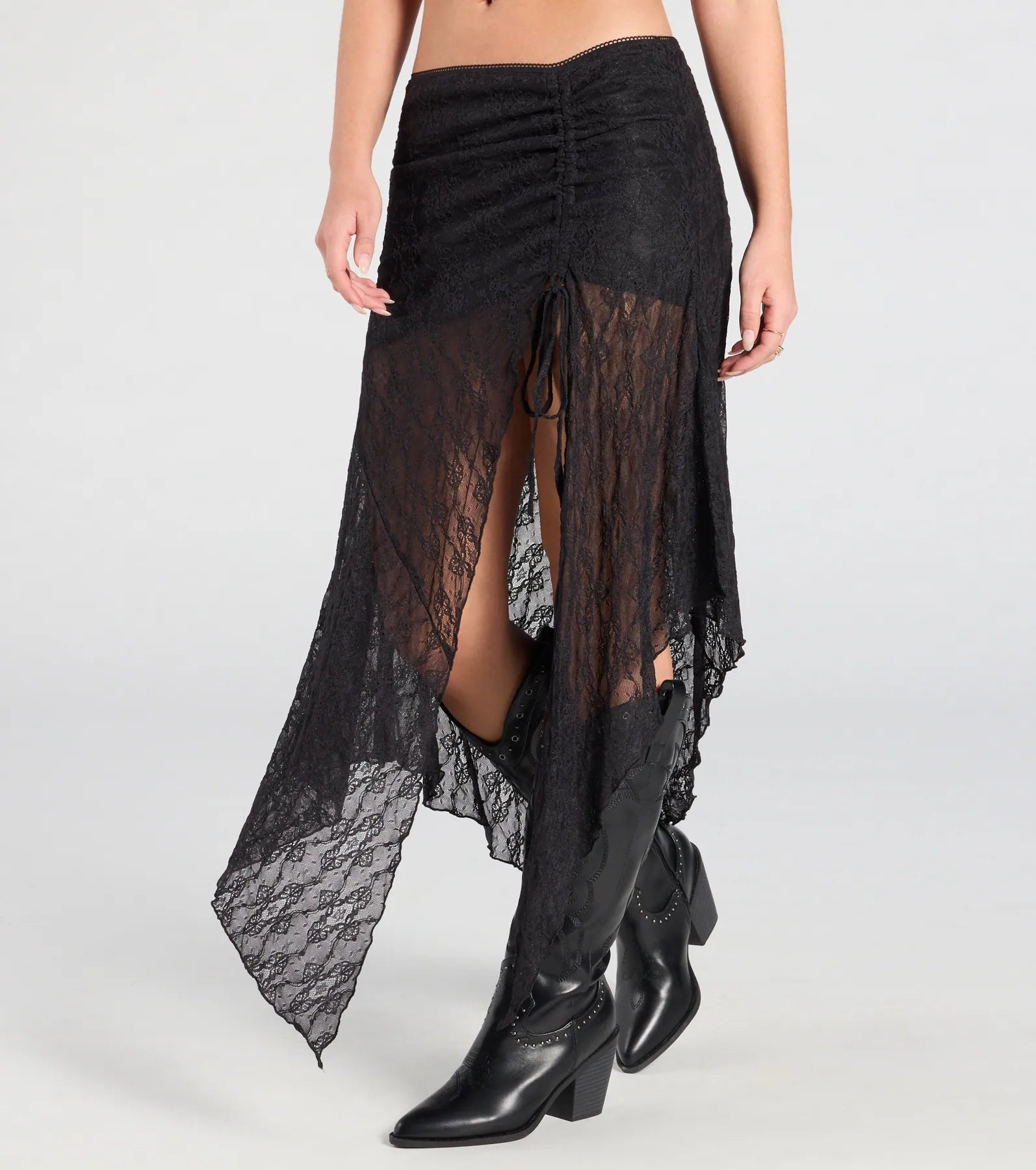 Breezy Boho Sheer Lace Asymmetric Maxi Skirt - Image 8