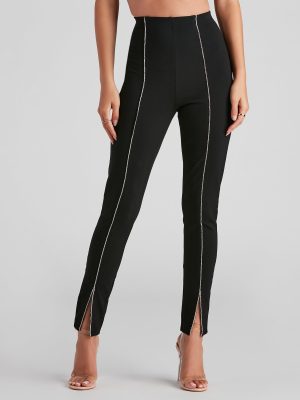 Rhinestone Chic Woven Skinny Pants
